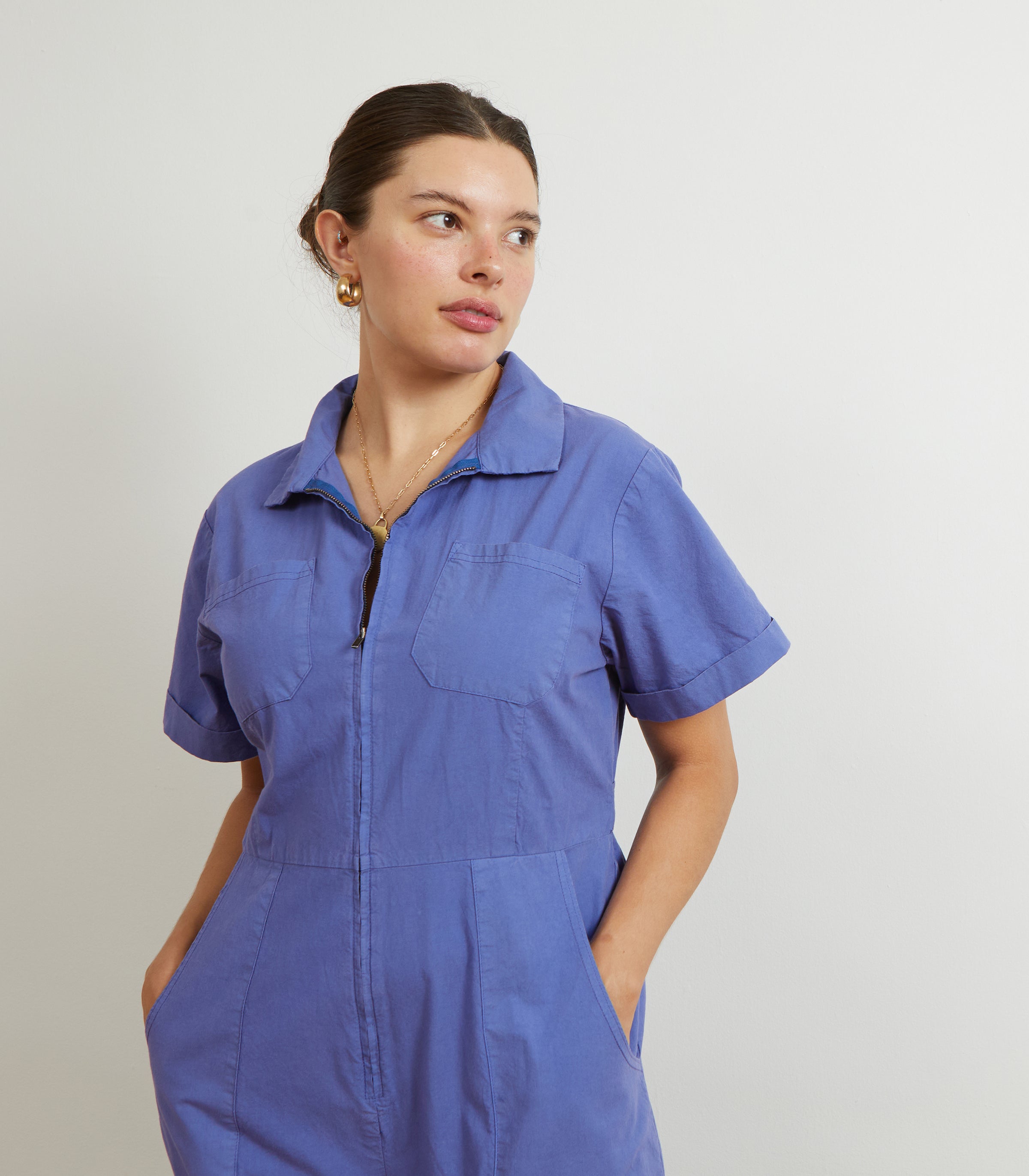 Poppy Short Sleeve Utility Jumpsuit - Violet SAMPLE SALE