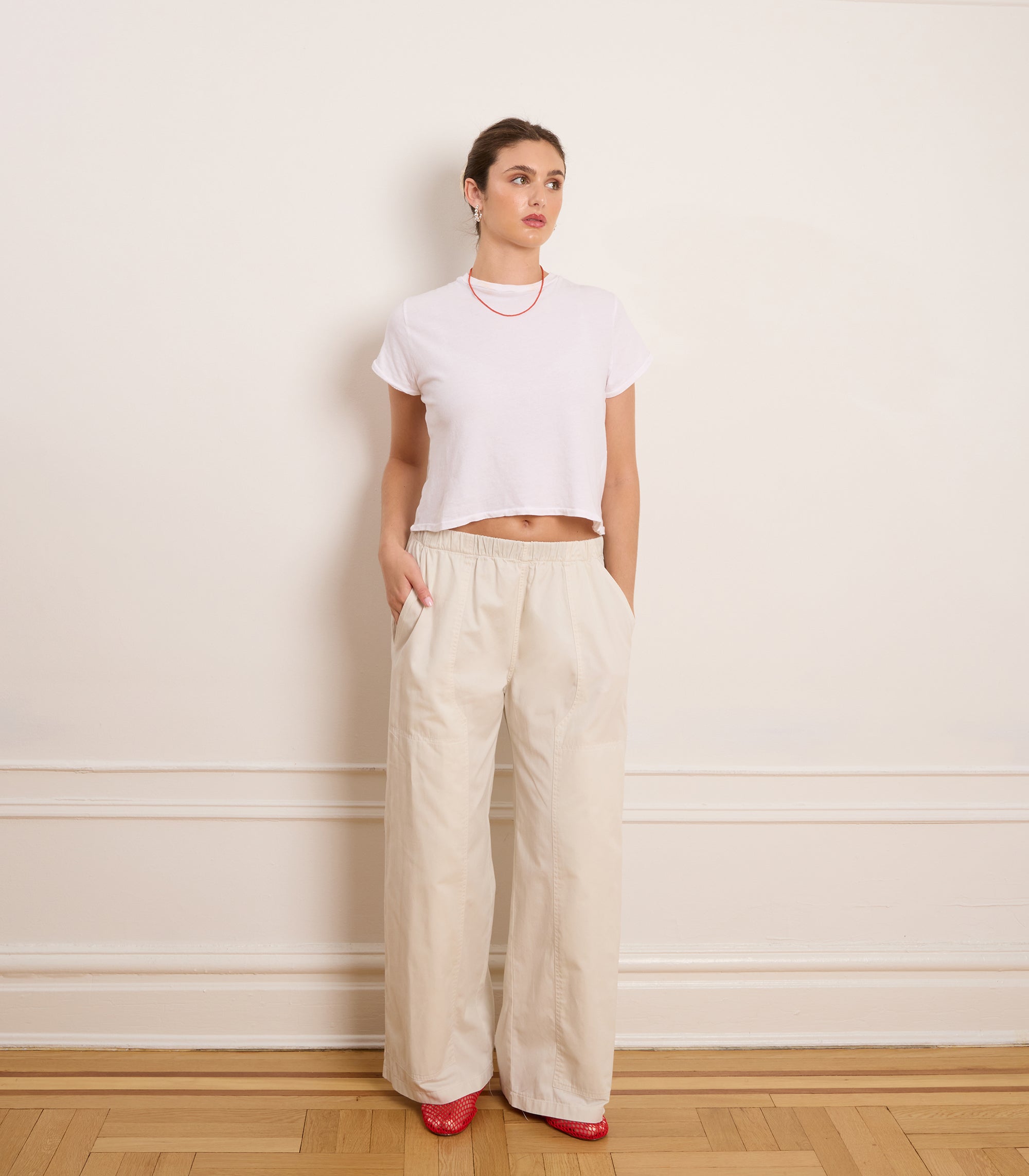 Rachel Elastic Waist Carpenter Pants - Cream