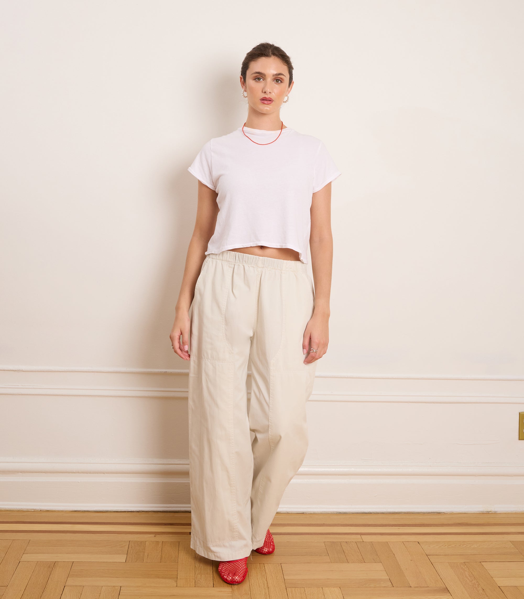 Rachel Elastic Waist Carpenter Pants - Cream
