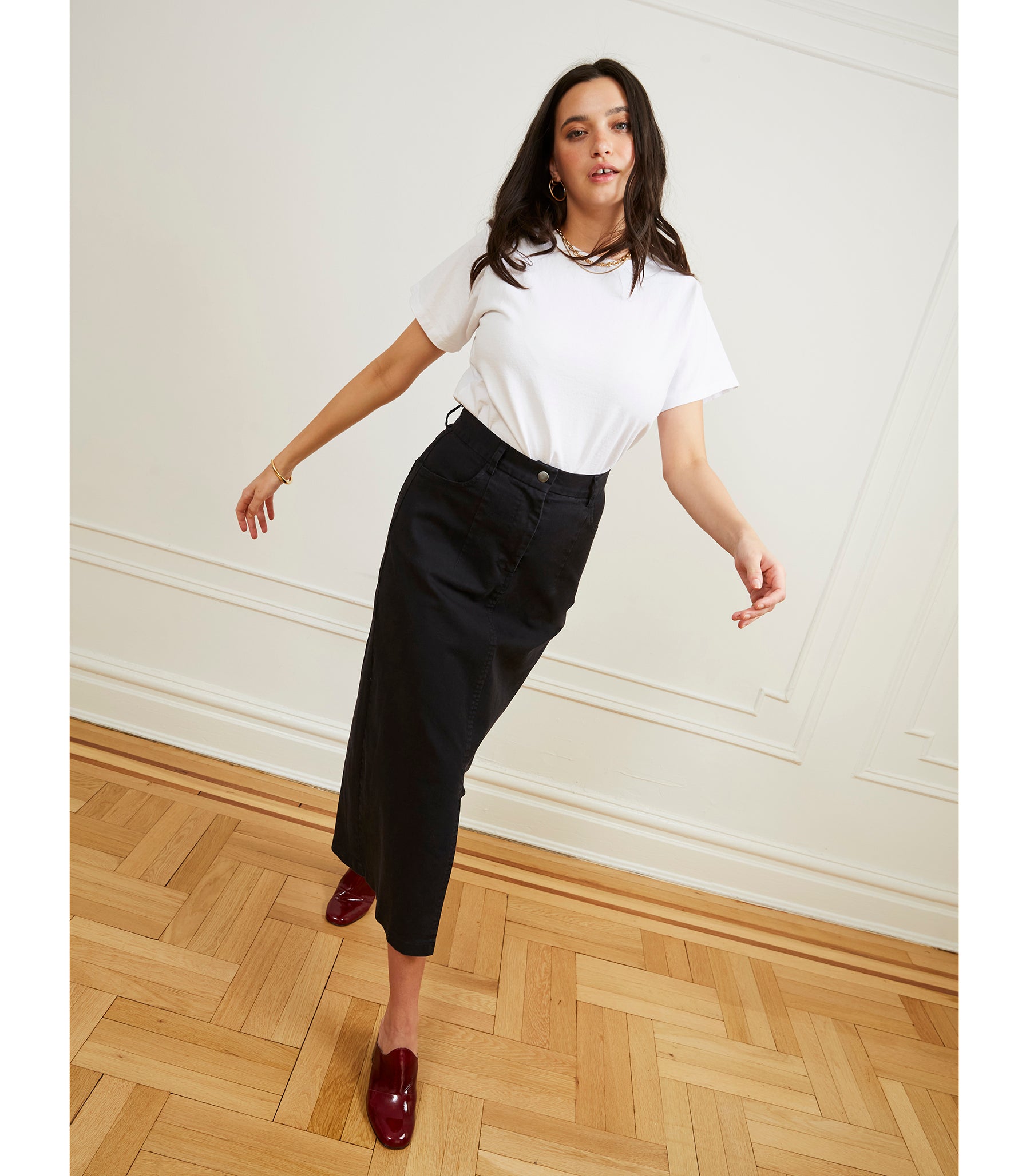 Monica Denim Midi Skirt - Black SAMPLE SALE