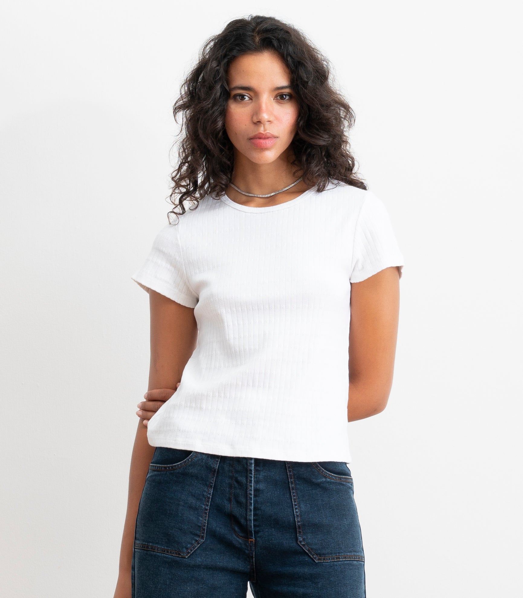 Miranda Pointelle Tee - White