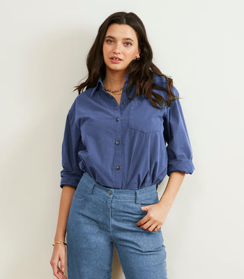 Elise Oversized Button Up Shirt - Yale Blue