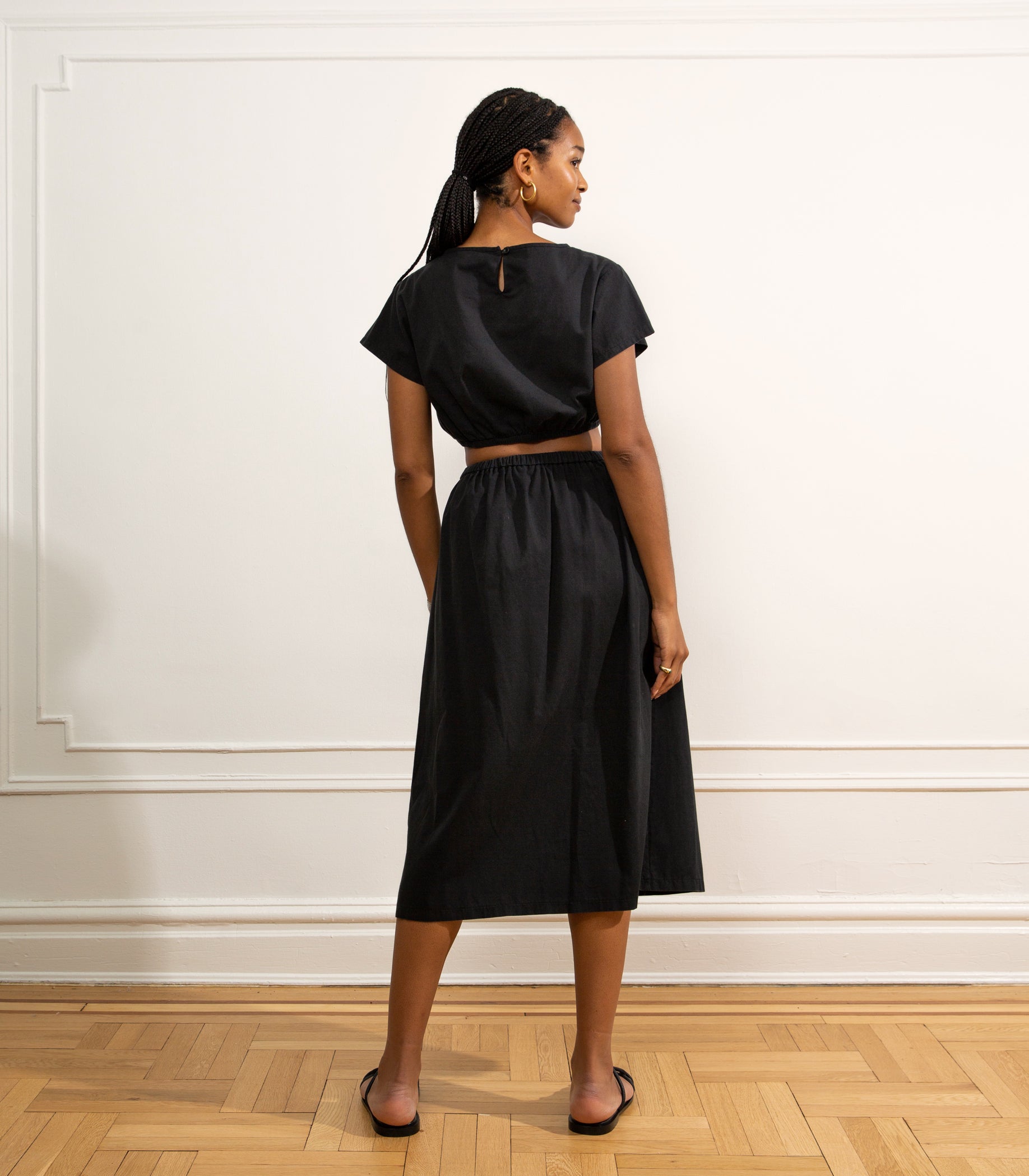 Ivy Elastic Waist Crop Top - Black