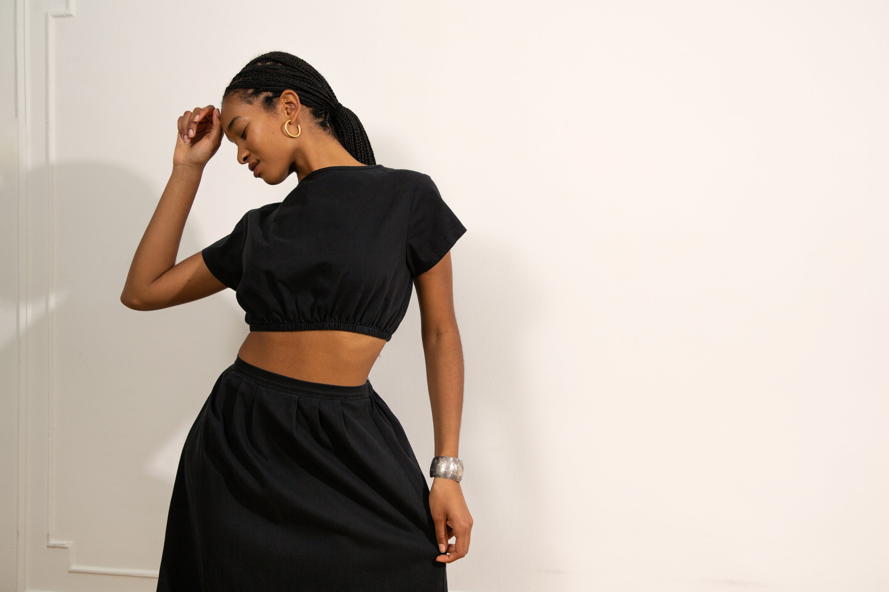 Ivy Elastic Waist Crop Top - Black