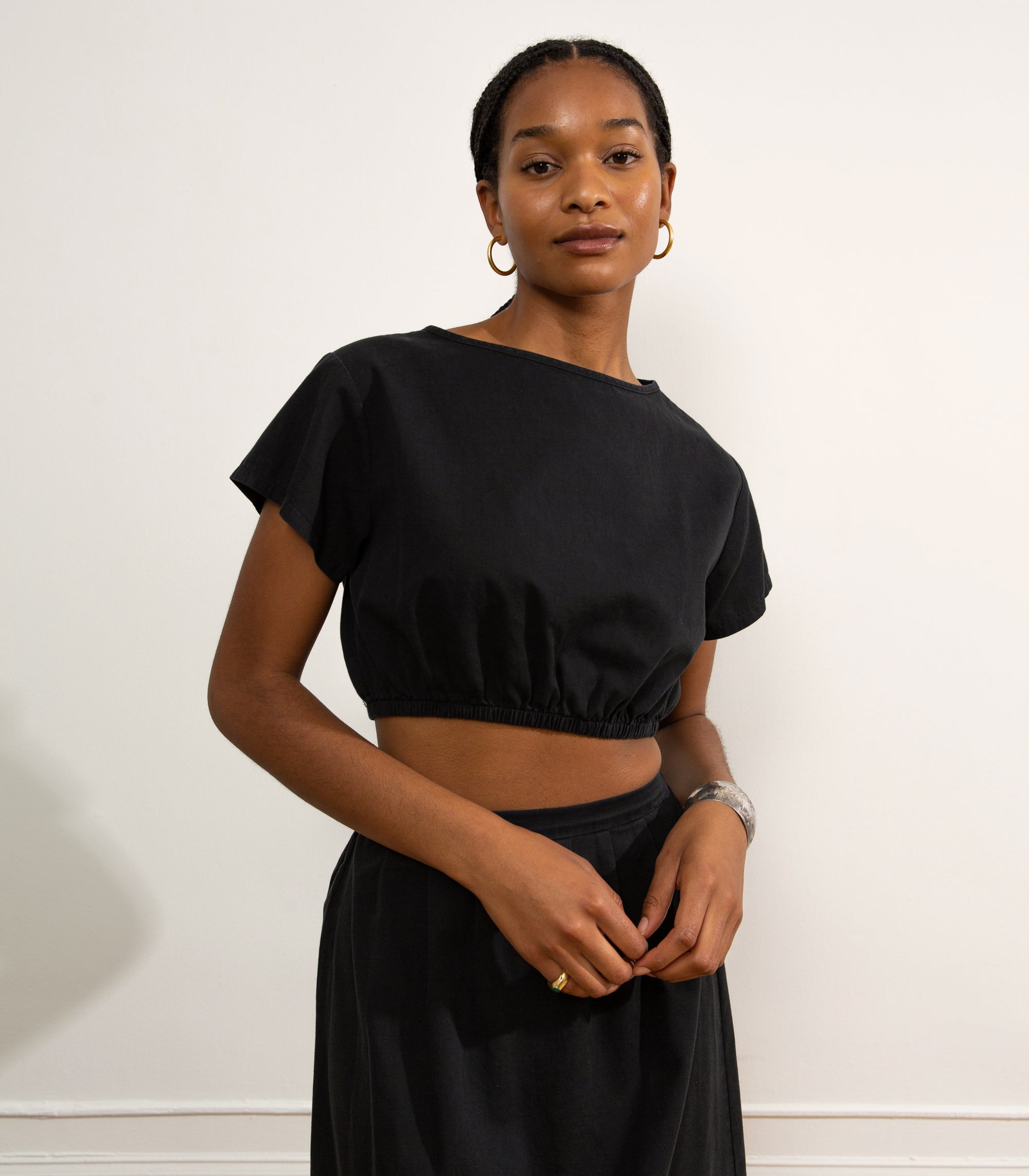 Ivy Elastic Waist Crop Top - Black