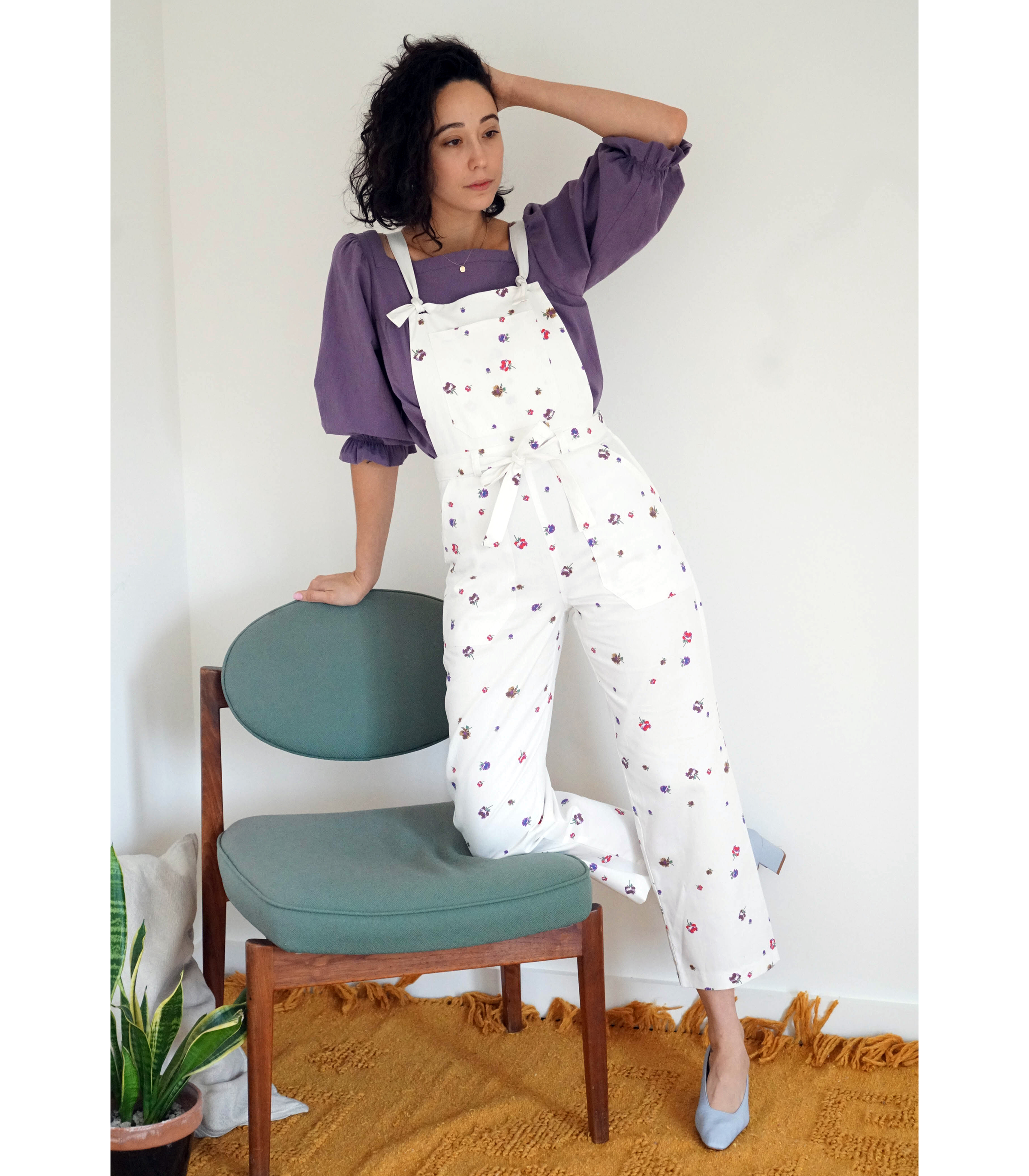 Fiona Tie Strap Overalls - White Floral SAMPLE SALE