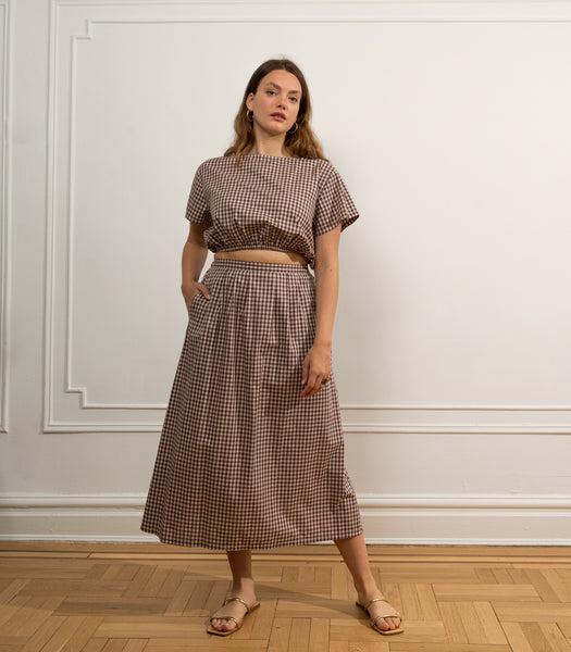Gingham hot sale skirt brown