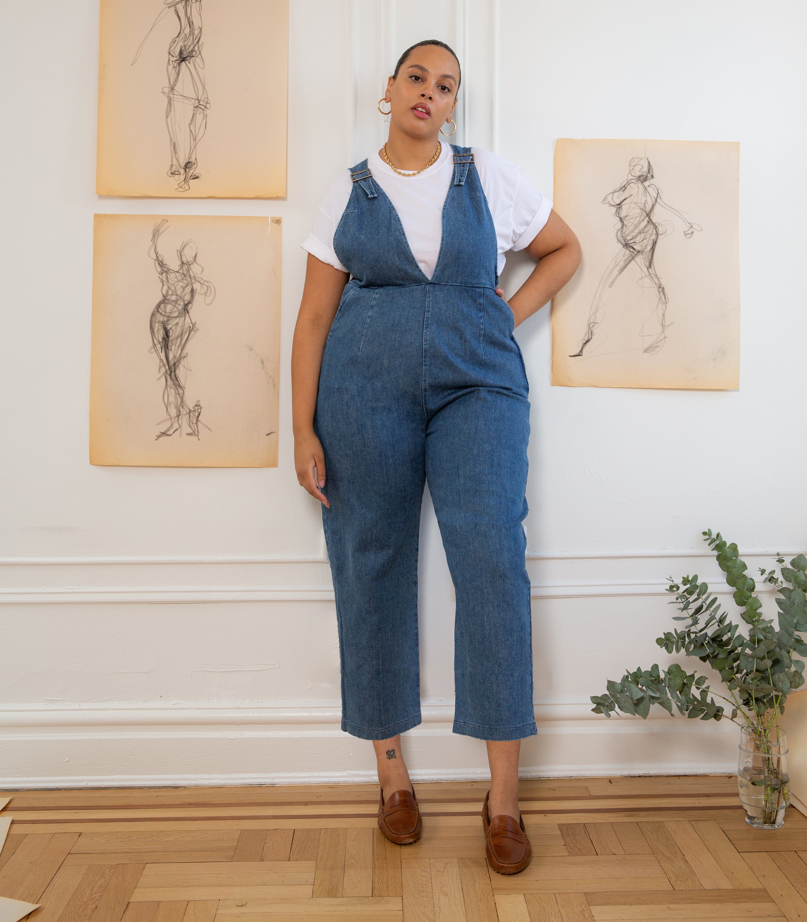 Rhoda Buckle Strap Coveralls - Washed Indigo SAMPLE SALE