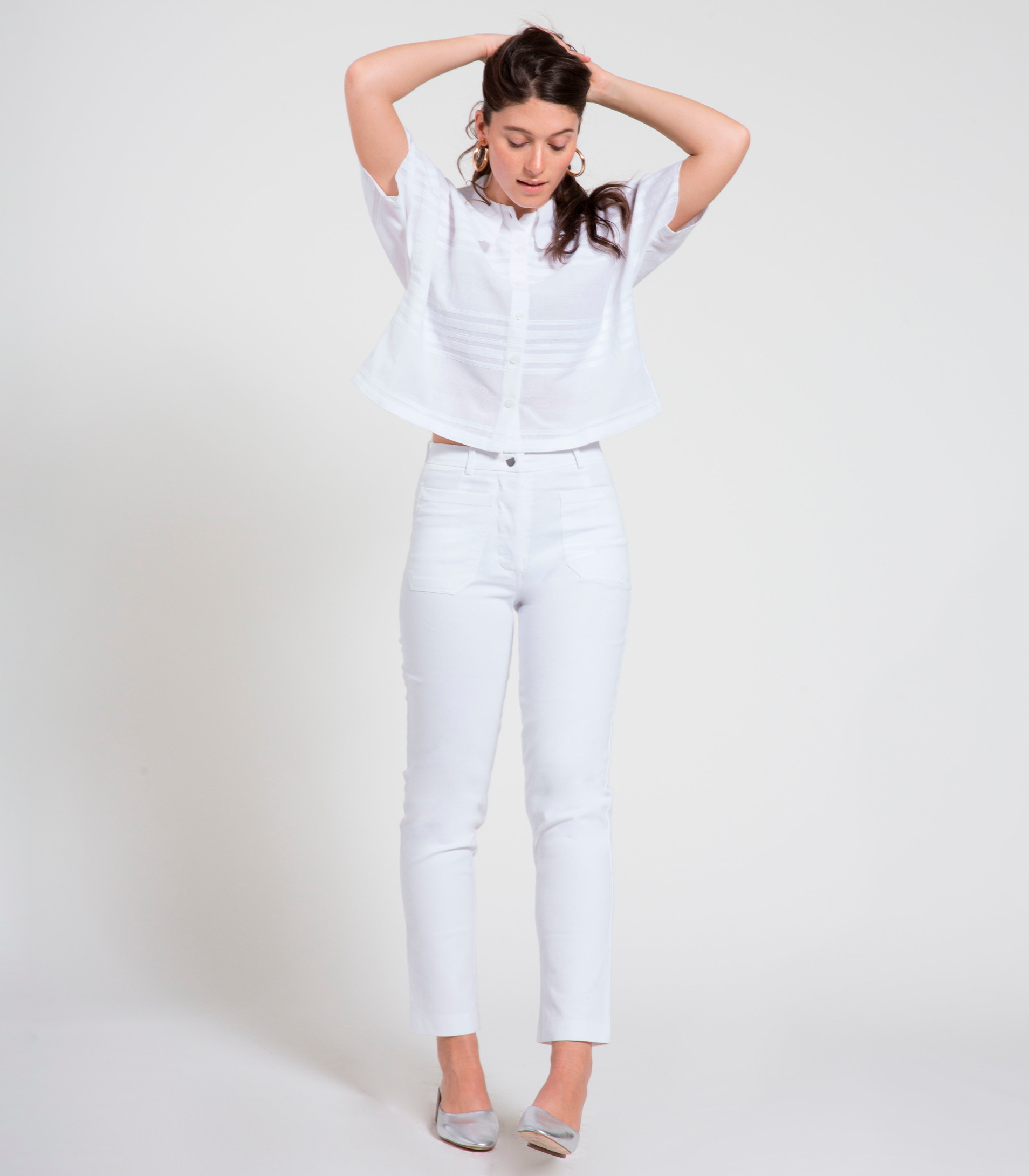 Anna Cropped Cigarette Pants - White SAMPLE SALE