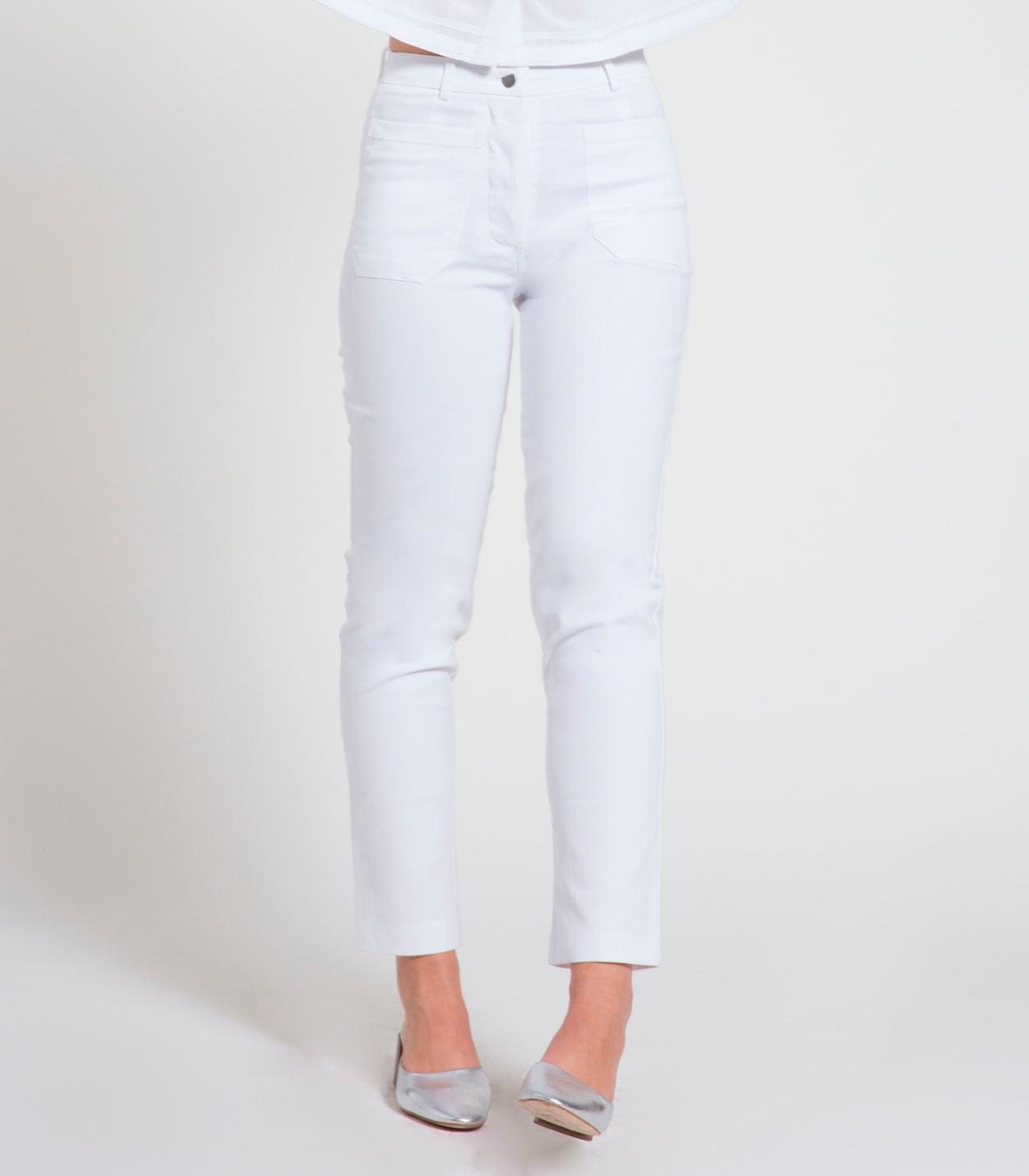 Anna Cropped Cigarette Pants - White SAMPLE SALE
