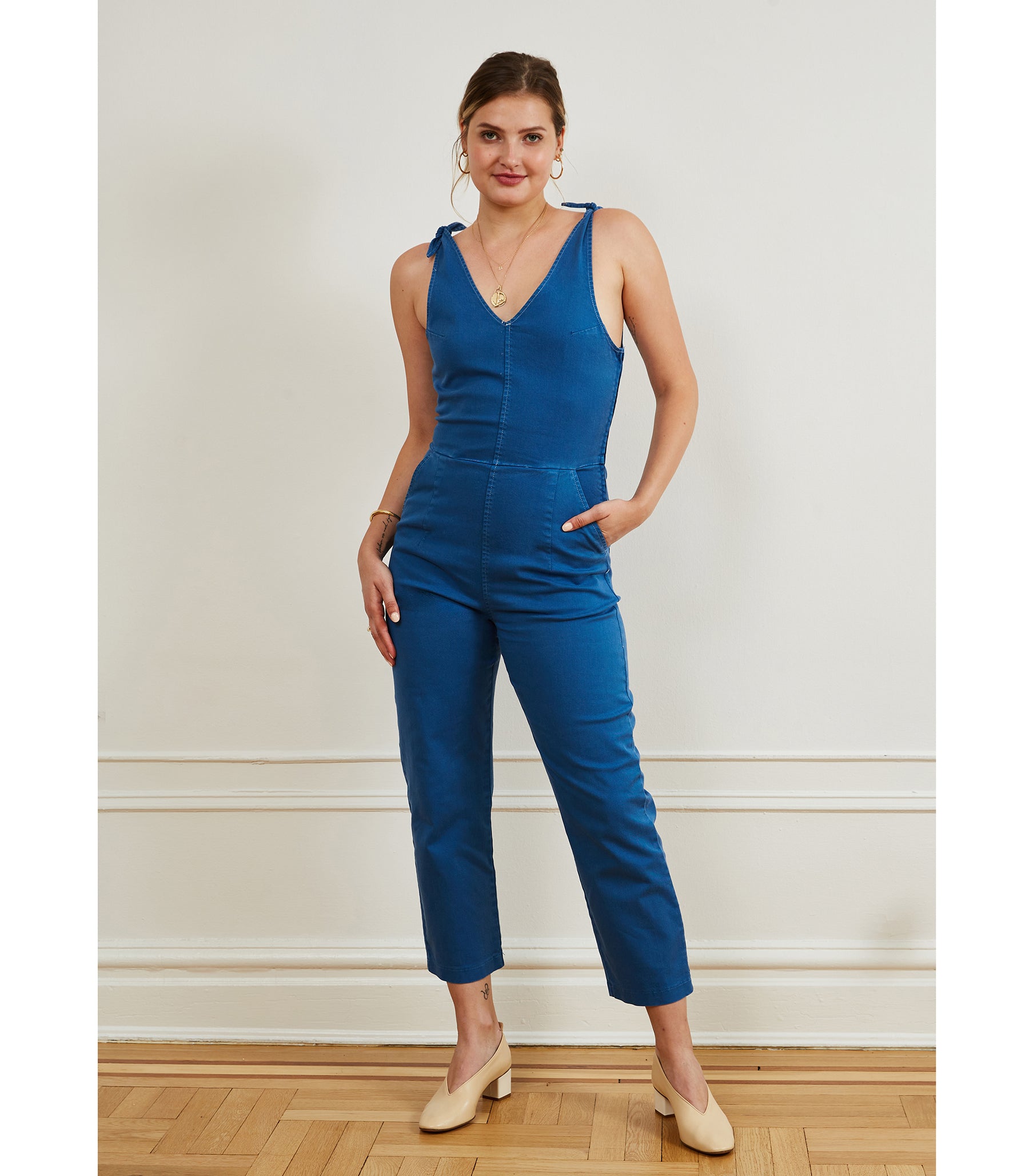 Slate Tie Strap Coveralls - Azure