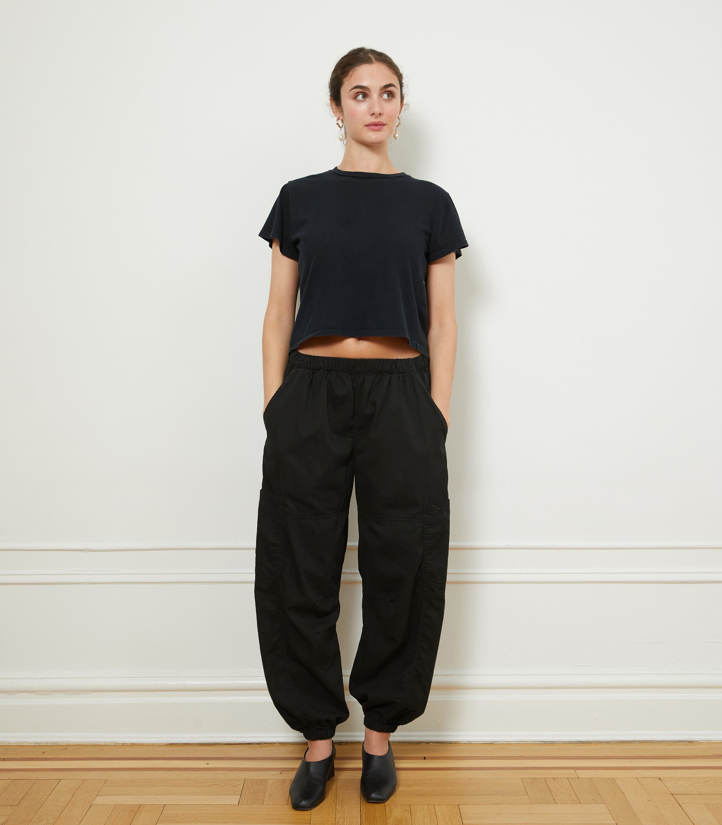 Emily Barrel Leg Cargo Pants & Bessette Tee - Black | LOUP