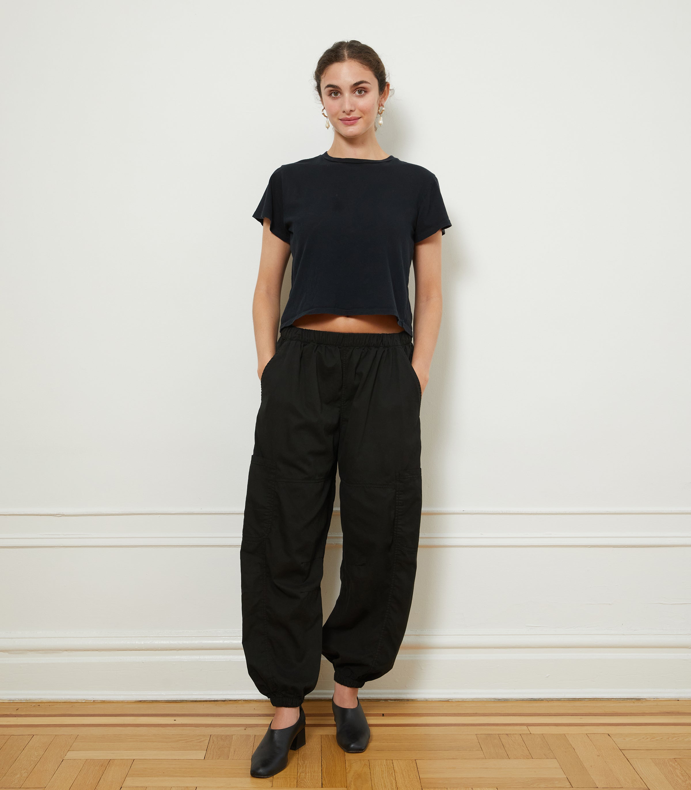 Emily Barrel Leg Cargo Pants & Bessette Tee - Black | LOUP