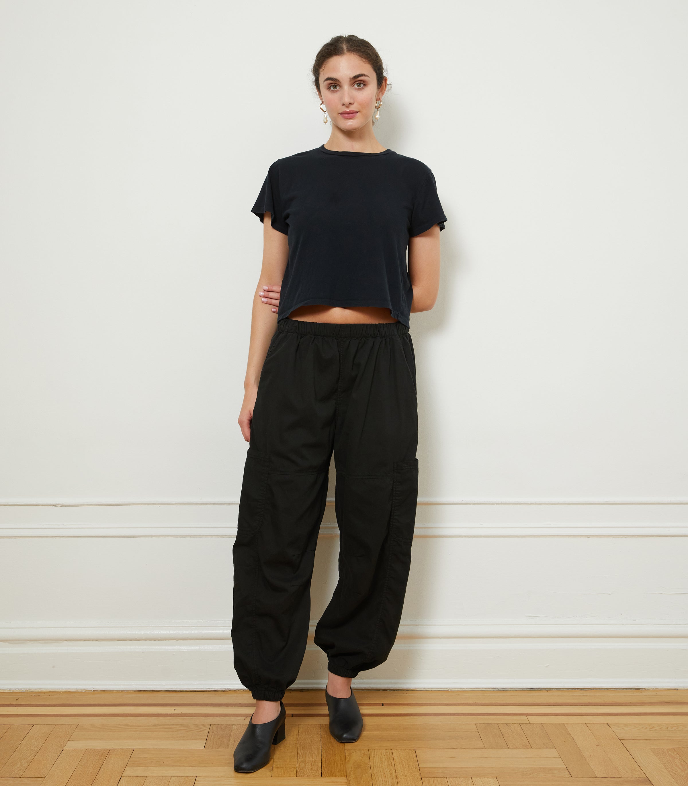 Emily Barrel Leg Cargo Pants & Bessette Tee - Black | LOUP