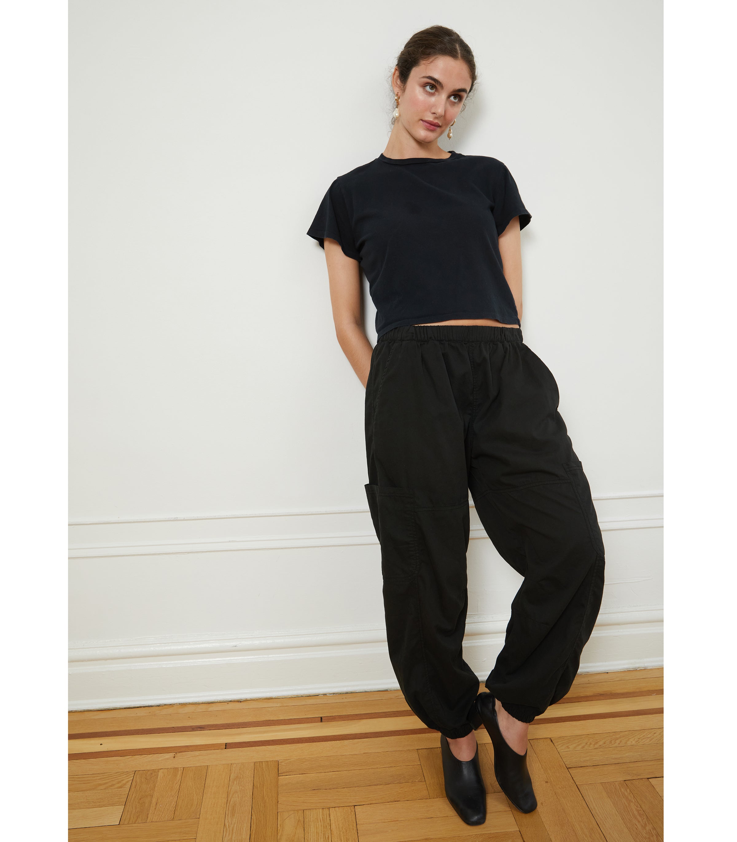 Emily Barrel Leg Cargo Pants & Bessette Tee - Black | LOUP