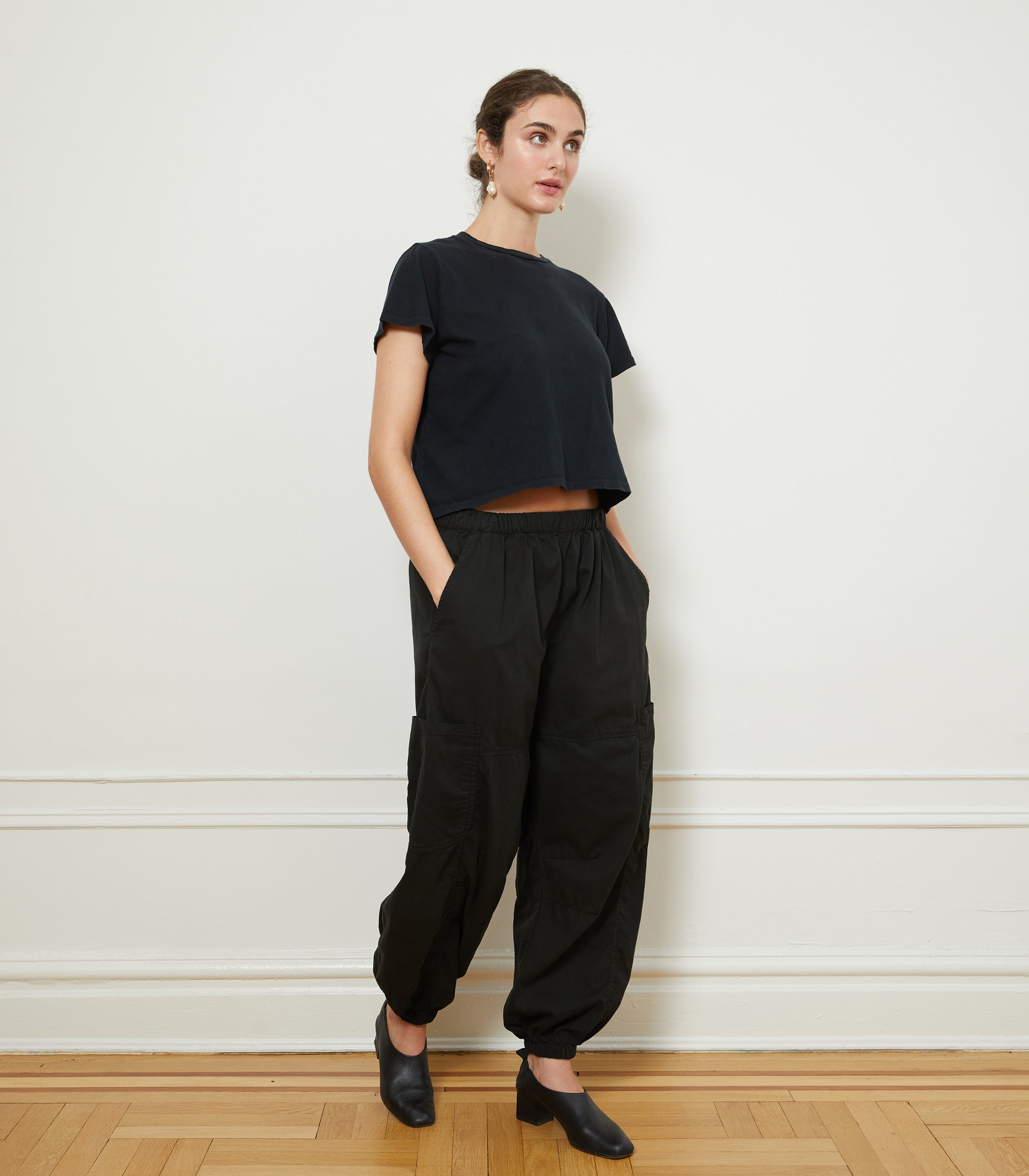 Emily Barrel Leg Cargo Pants & Bessette Tee - Black | LOUP