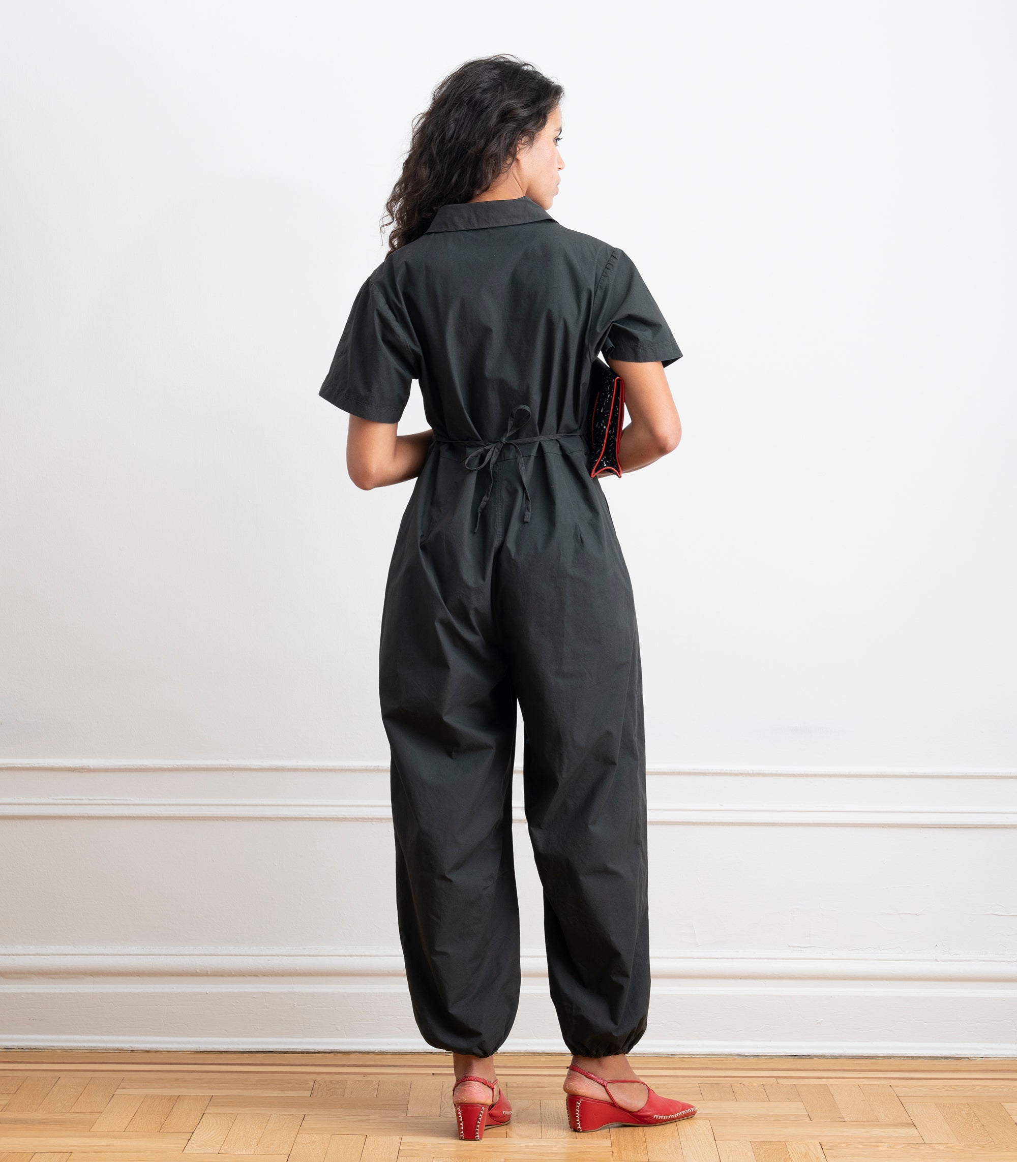 Clara Short Sleeve Parachute Leg Jumpsuit - Black