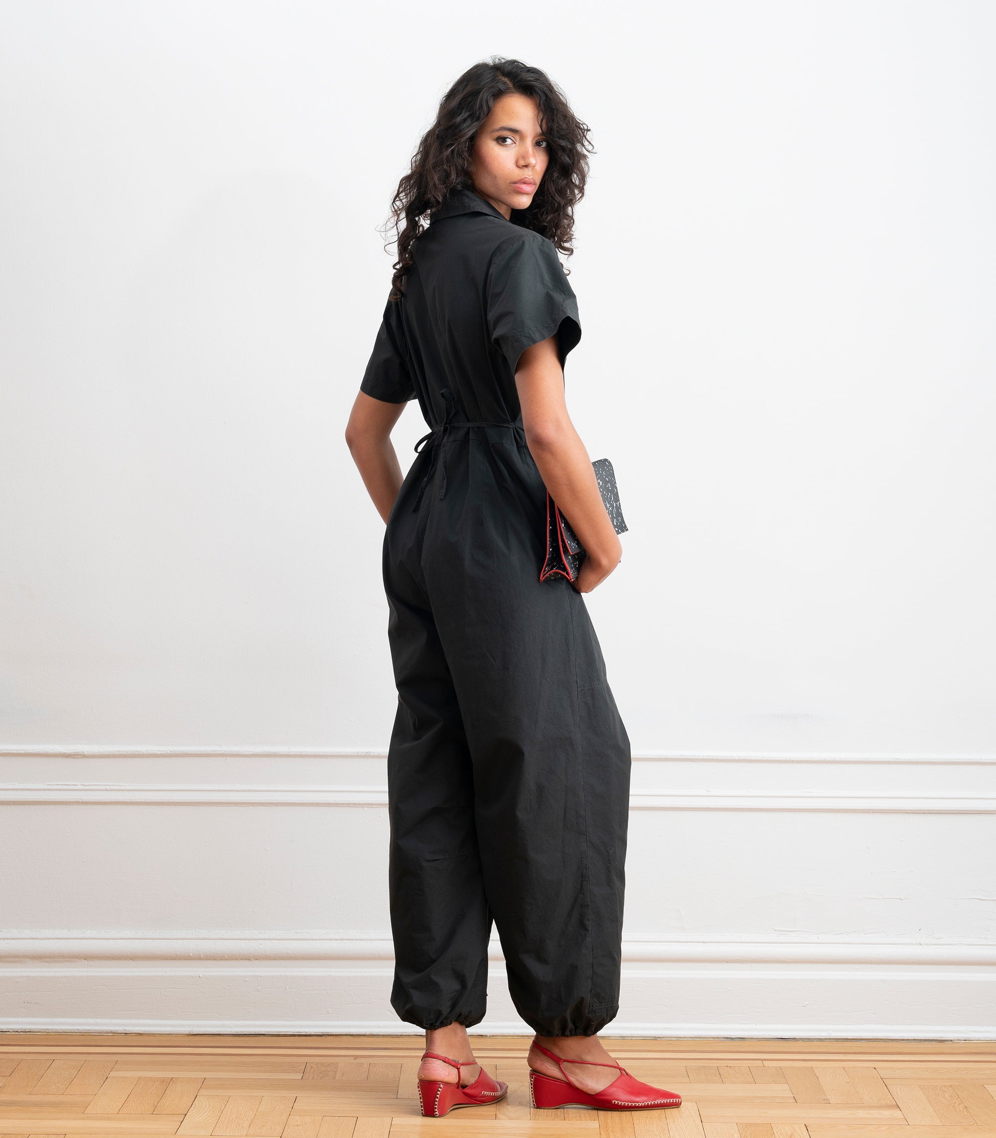 Clara Short Sleeve Parachute Leg Jumpsuit - Black
