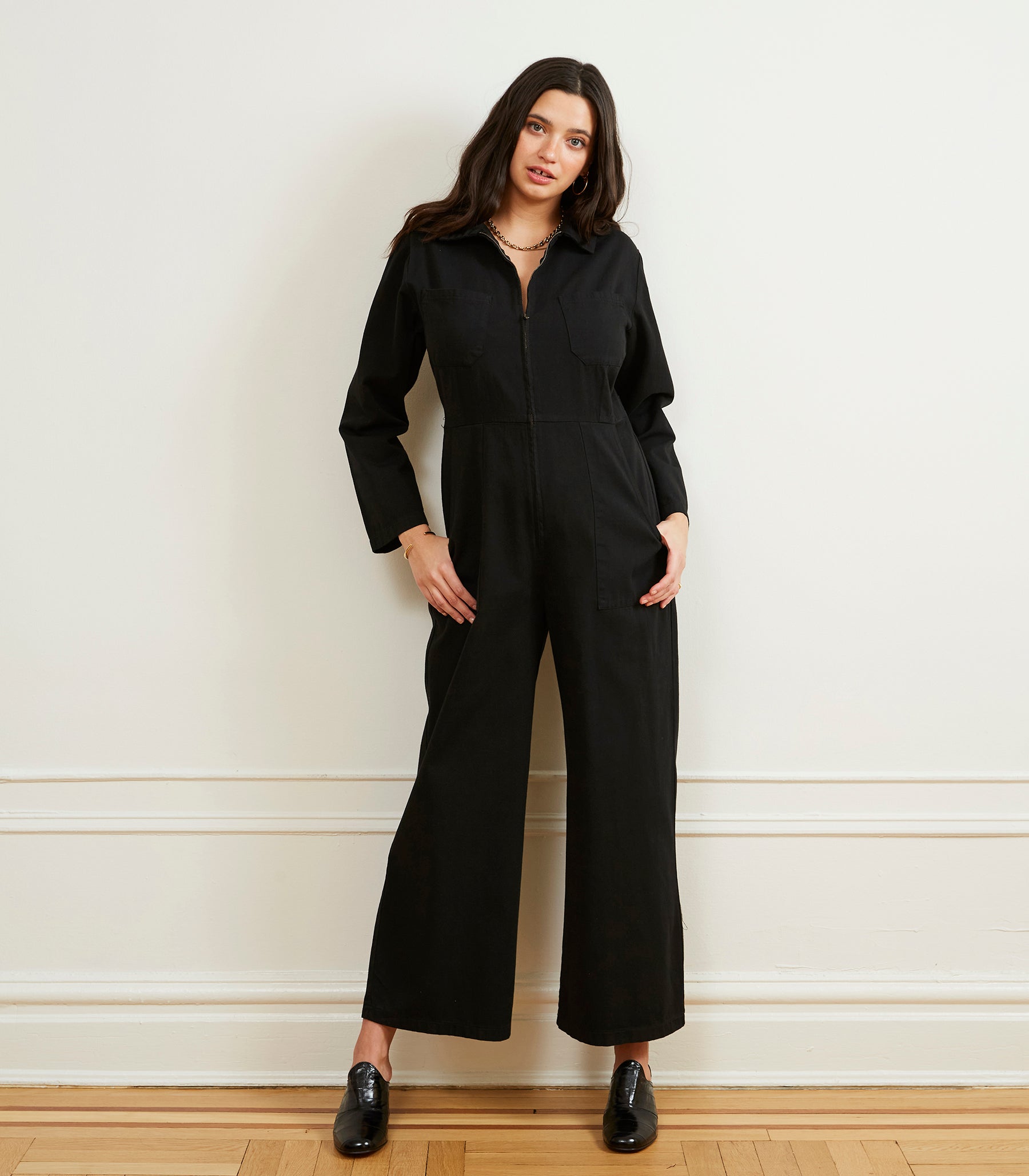 Este Zip Front Jumpsuit - Black