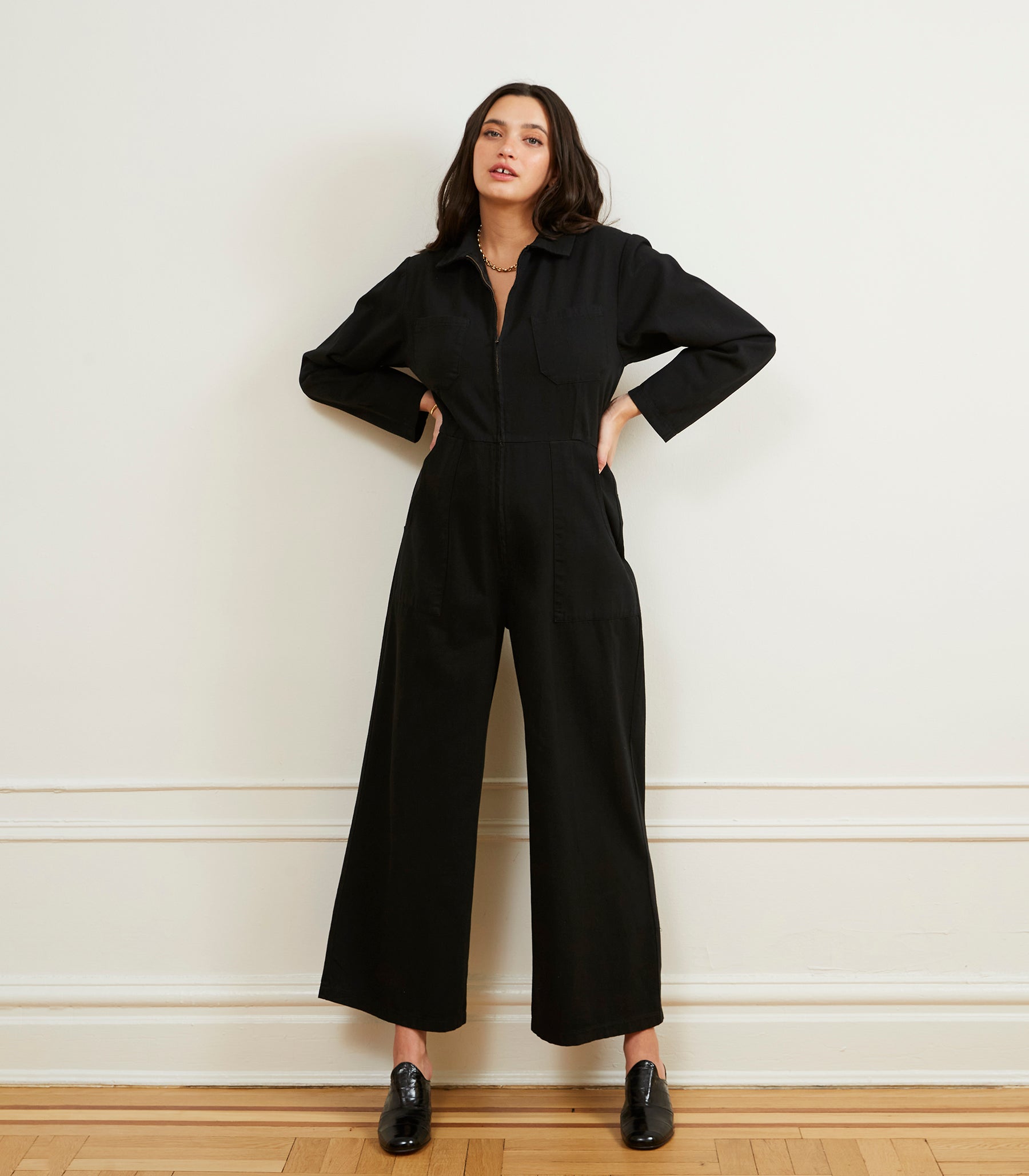 Este Zip Front Jumpsuit - Black