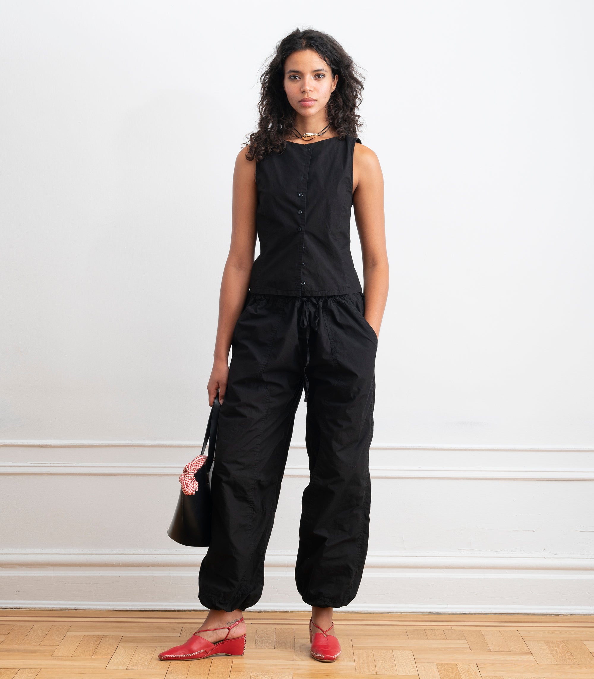 Nara Parachute Leg Drawstring Pants - Black