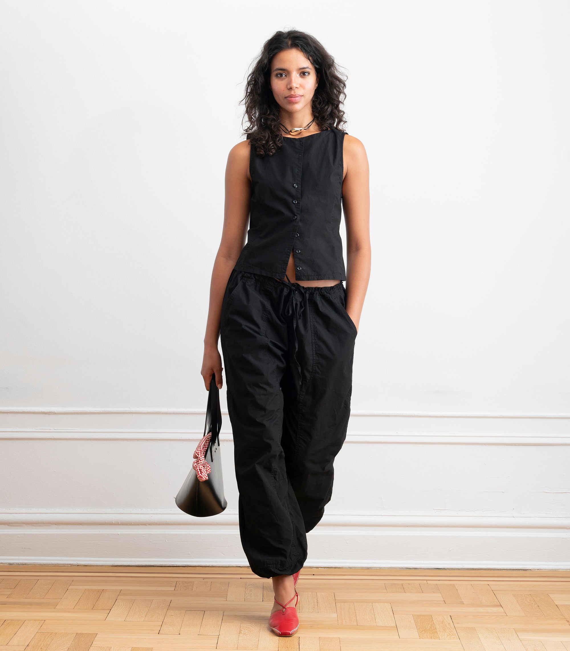 Nara Parachute Leg Drawstring Pants - Black