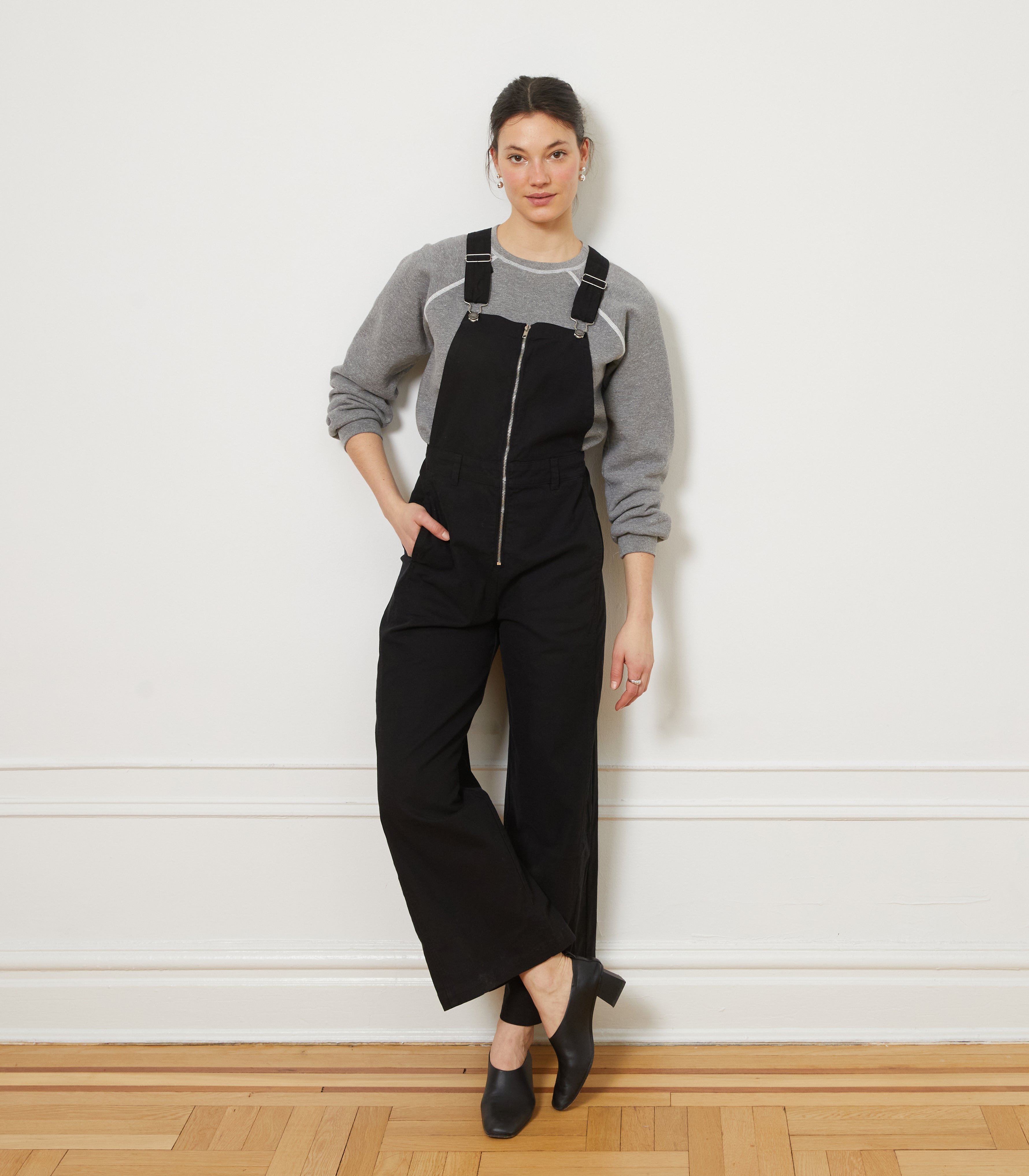 Madelyn Zip Front Overalls - Black | LOUP