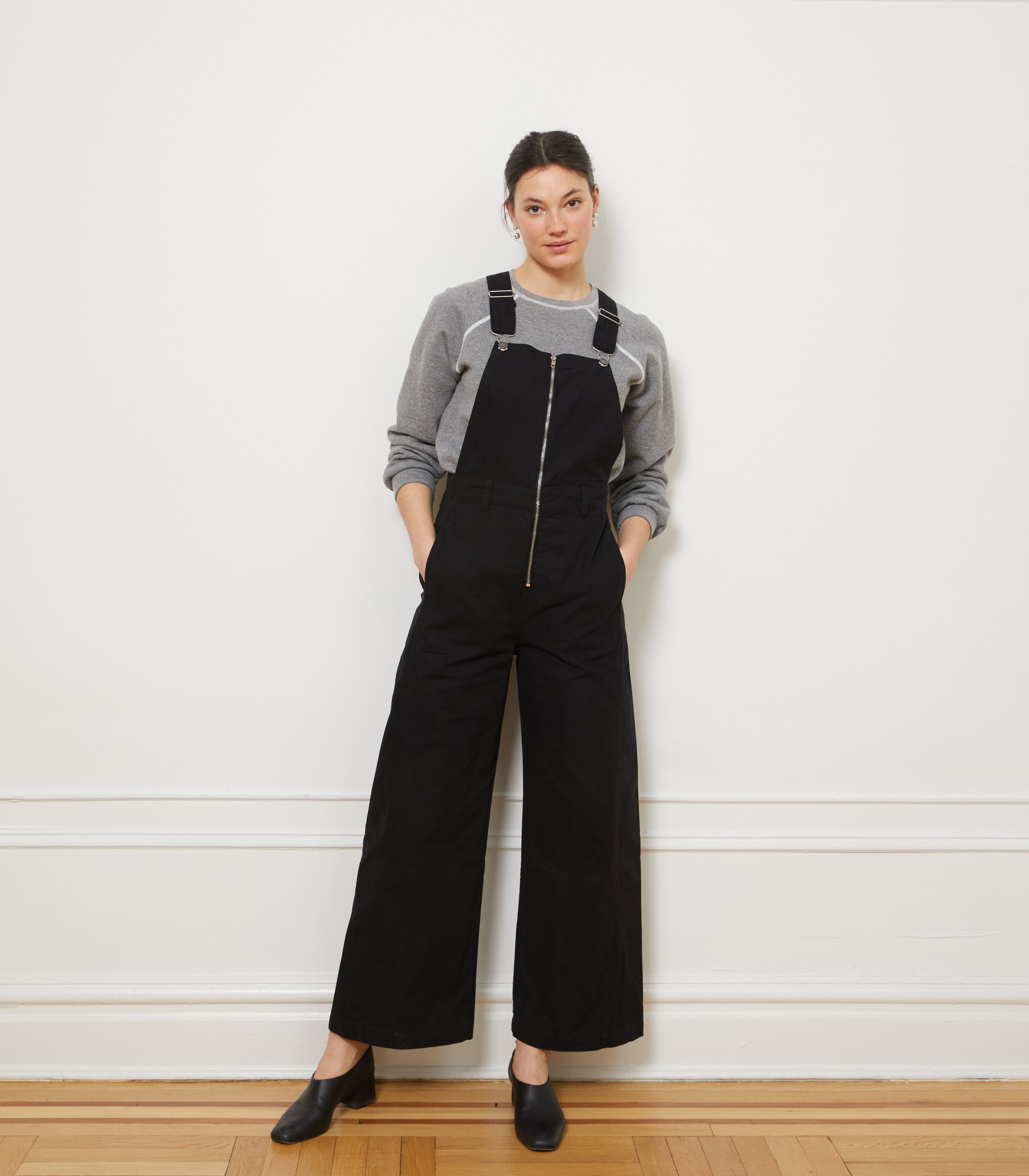 Madelyn Zip Front Overalls - Black | LOUP