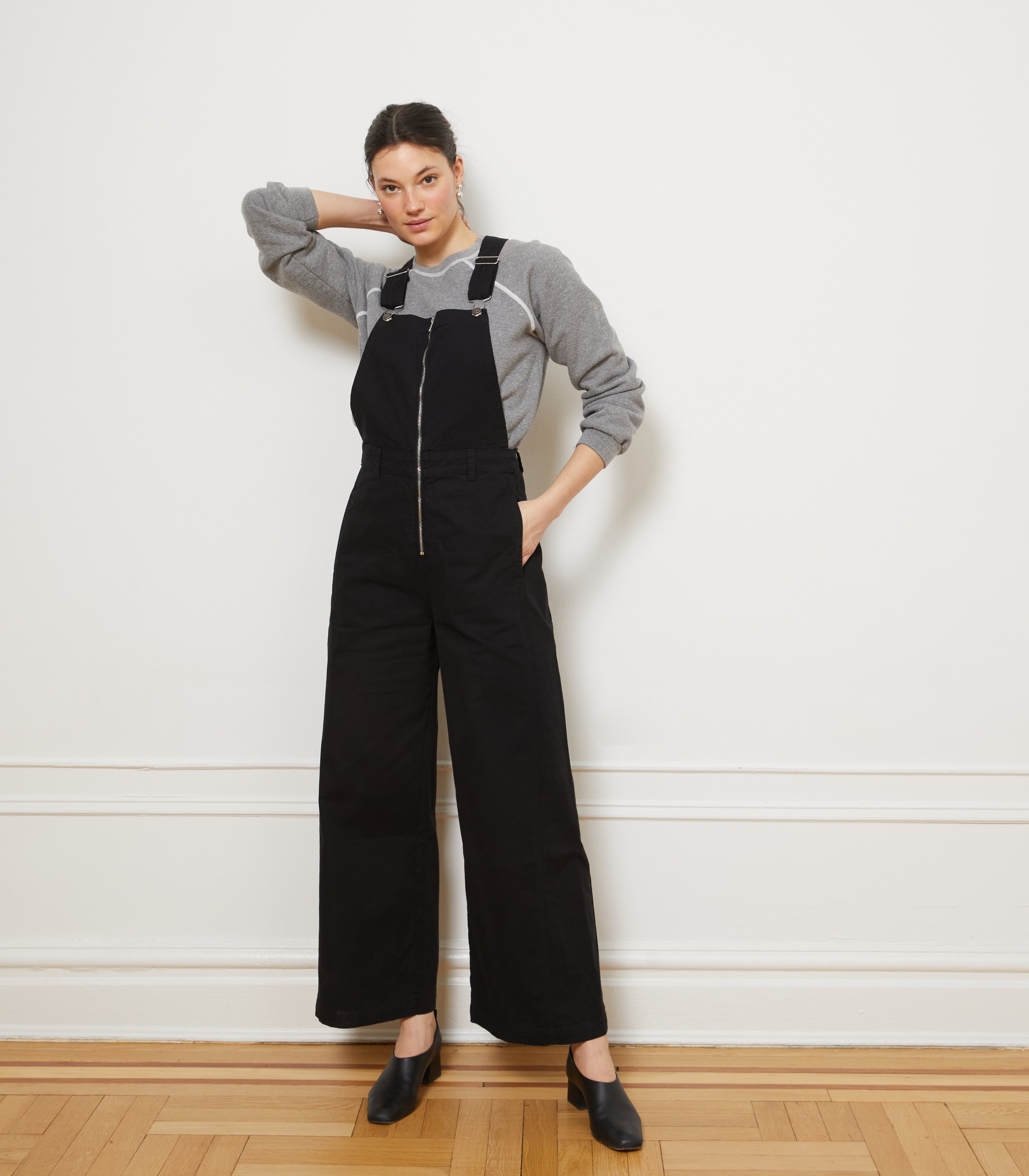 Madelyn Zip Front Overalls - Black | LOUP