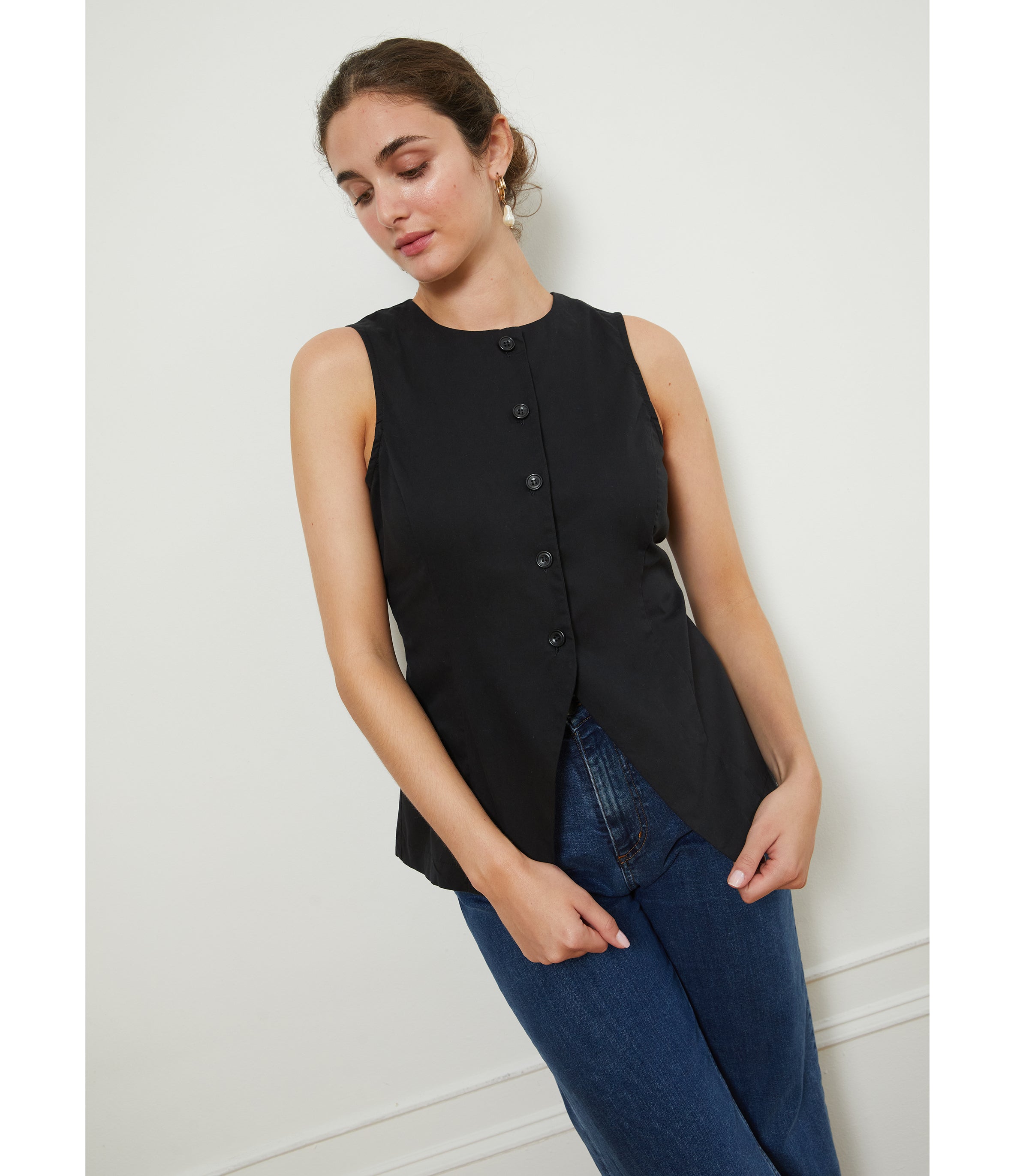 Marissa Long Fitted Vest - Black | LOUP