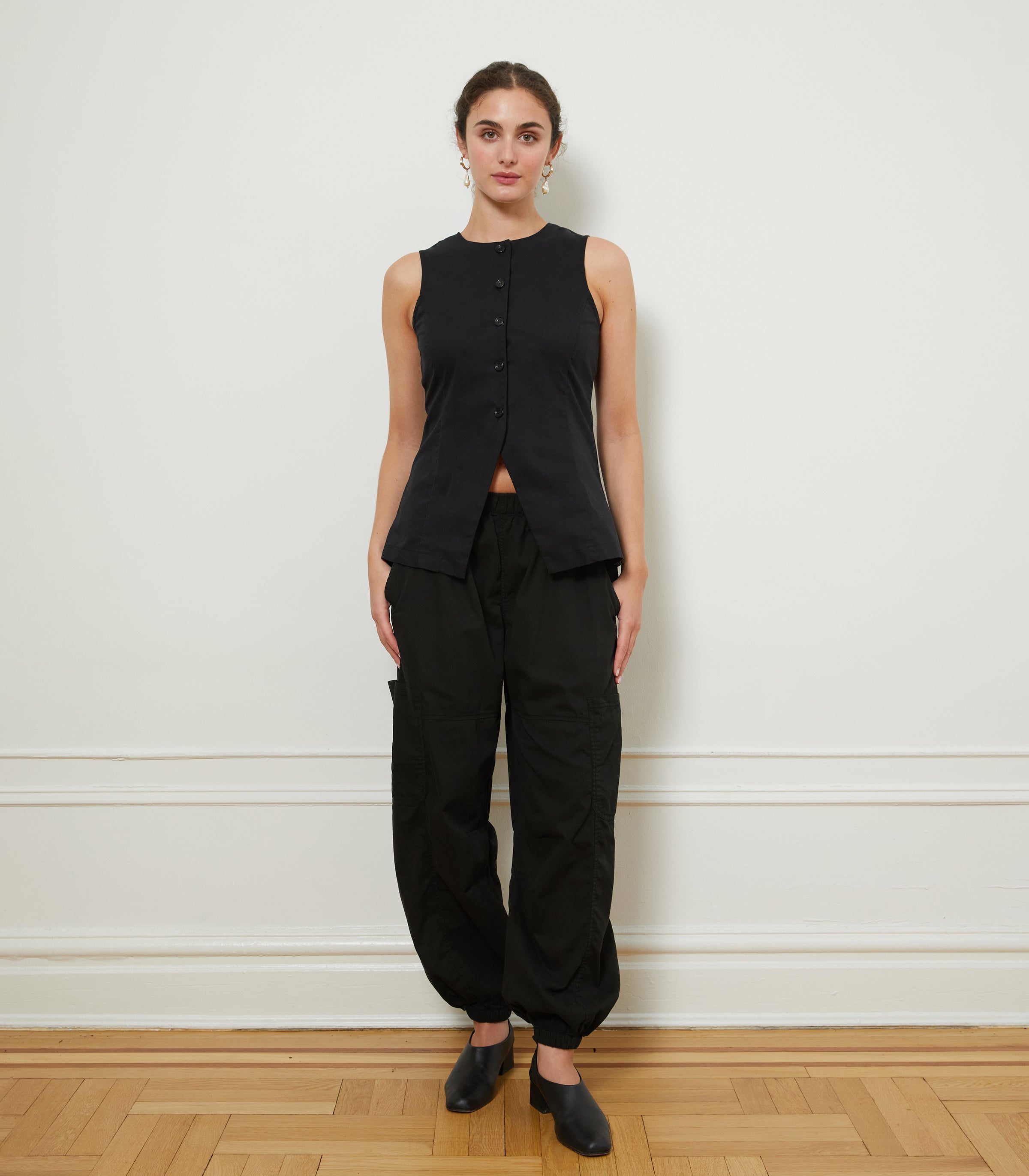 Emily Barrel Leg Cargo Pants & Marissa Vest - Black | LOUP