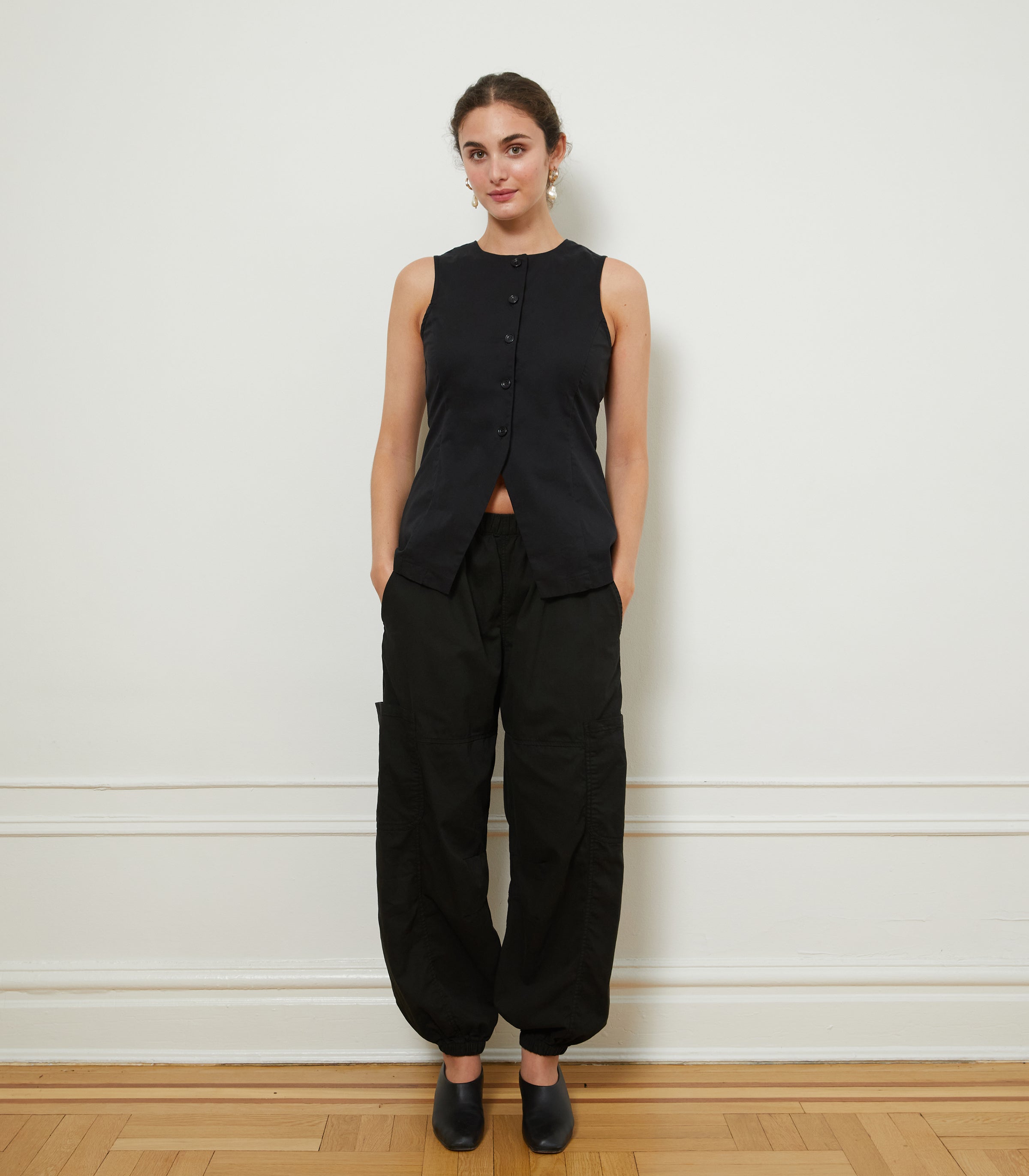 Emily Barrel Leg Cargo Pants & Marissa Vest - Black | LOUP