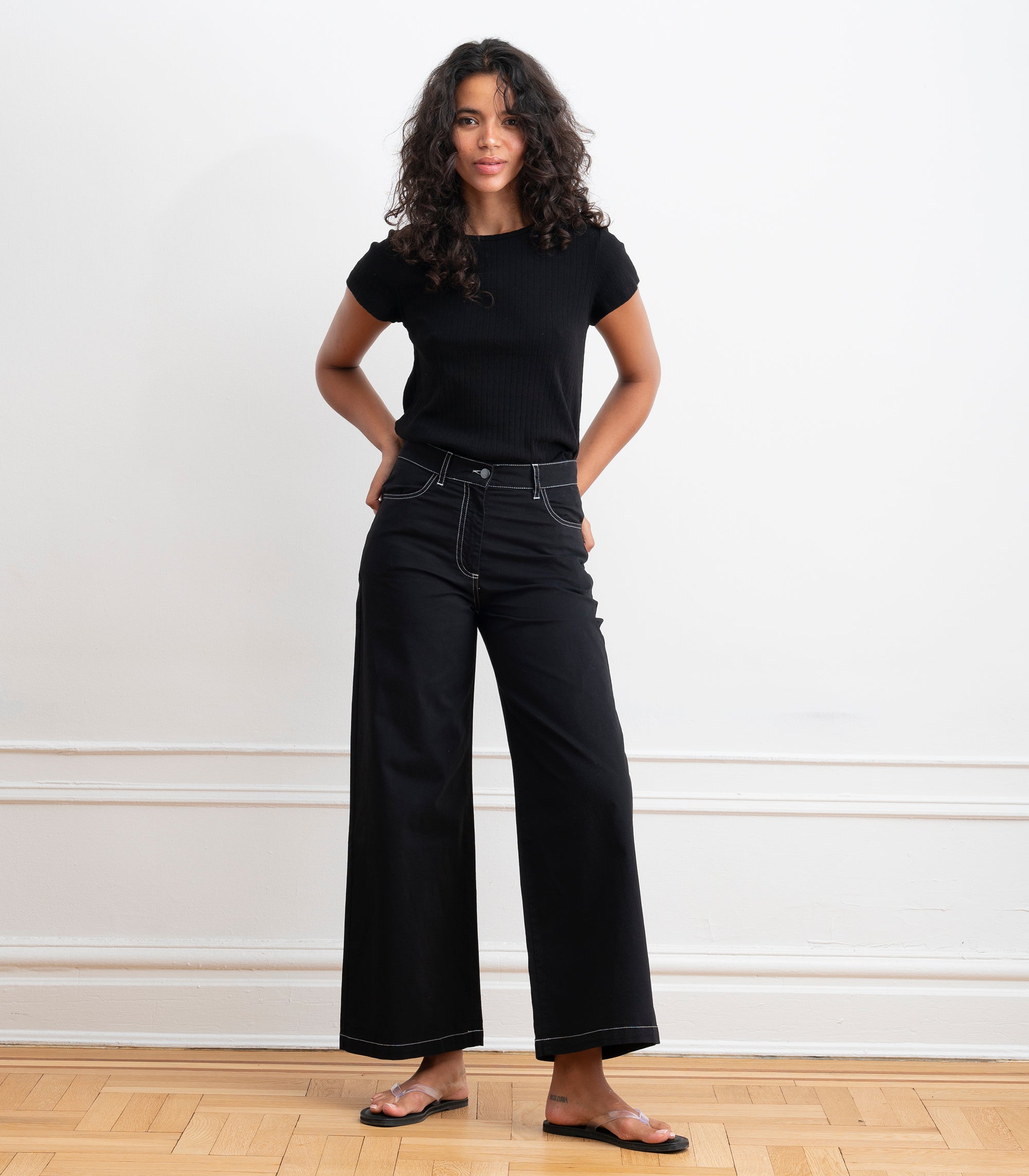 Toni Wide Ankle Pants - Black & White