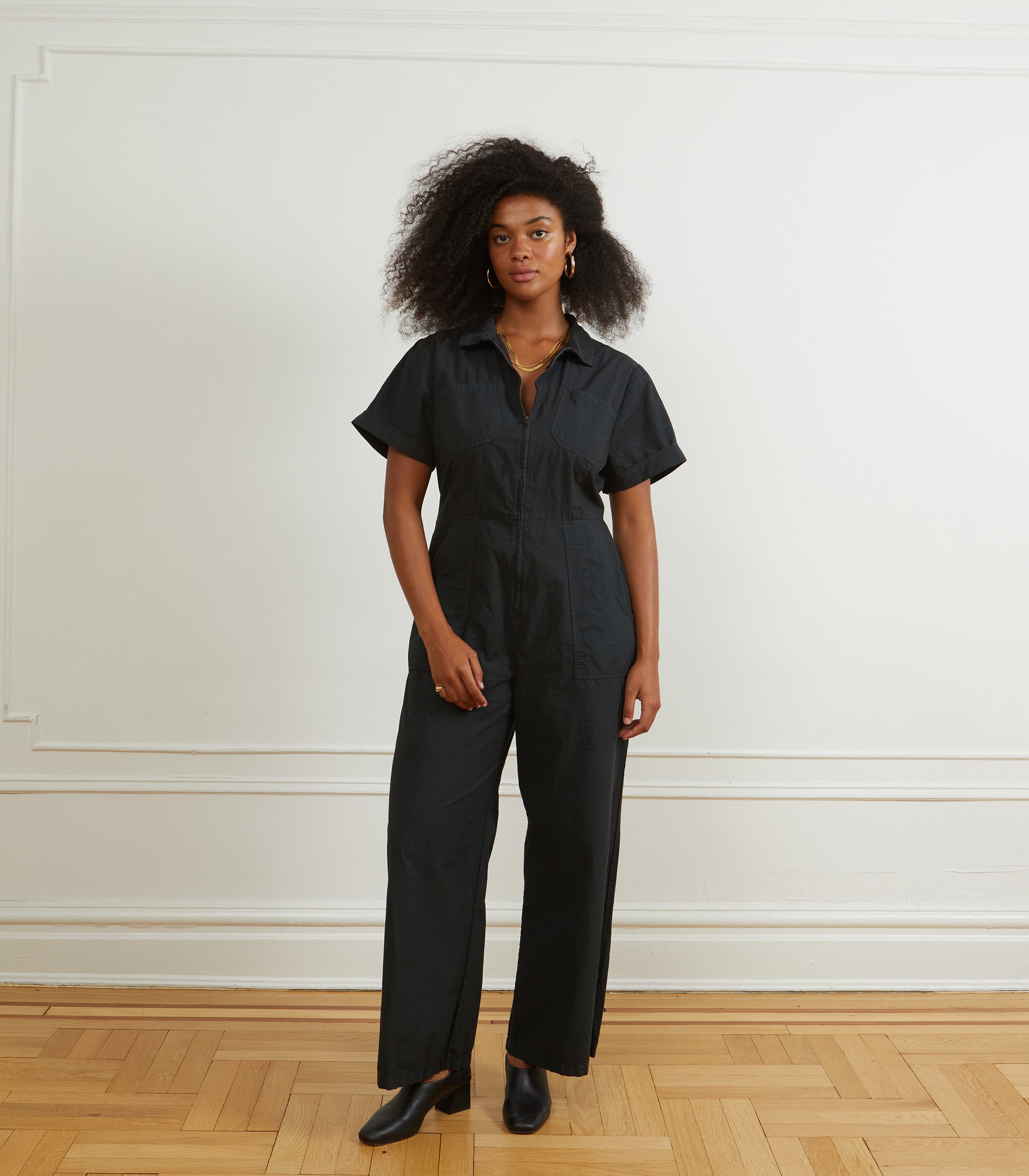 Poppy Short Sleeve Utility Jumpsuit - Black