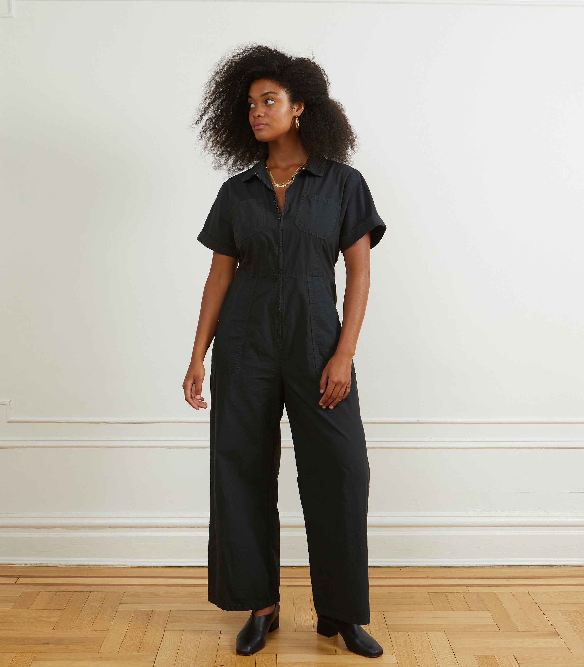 Poppy Short Sleeve Utility Jumpsuit - Black