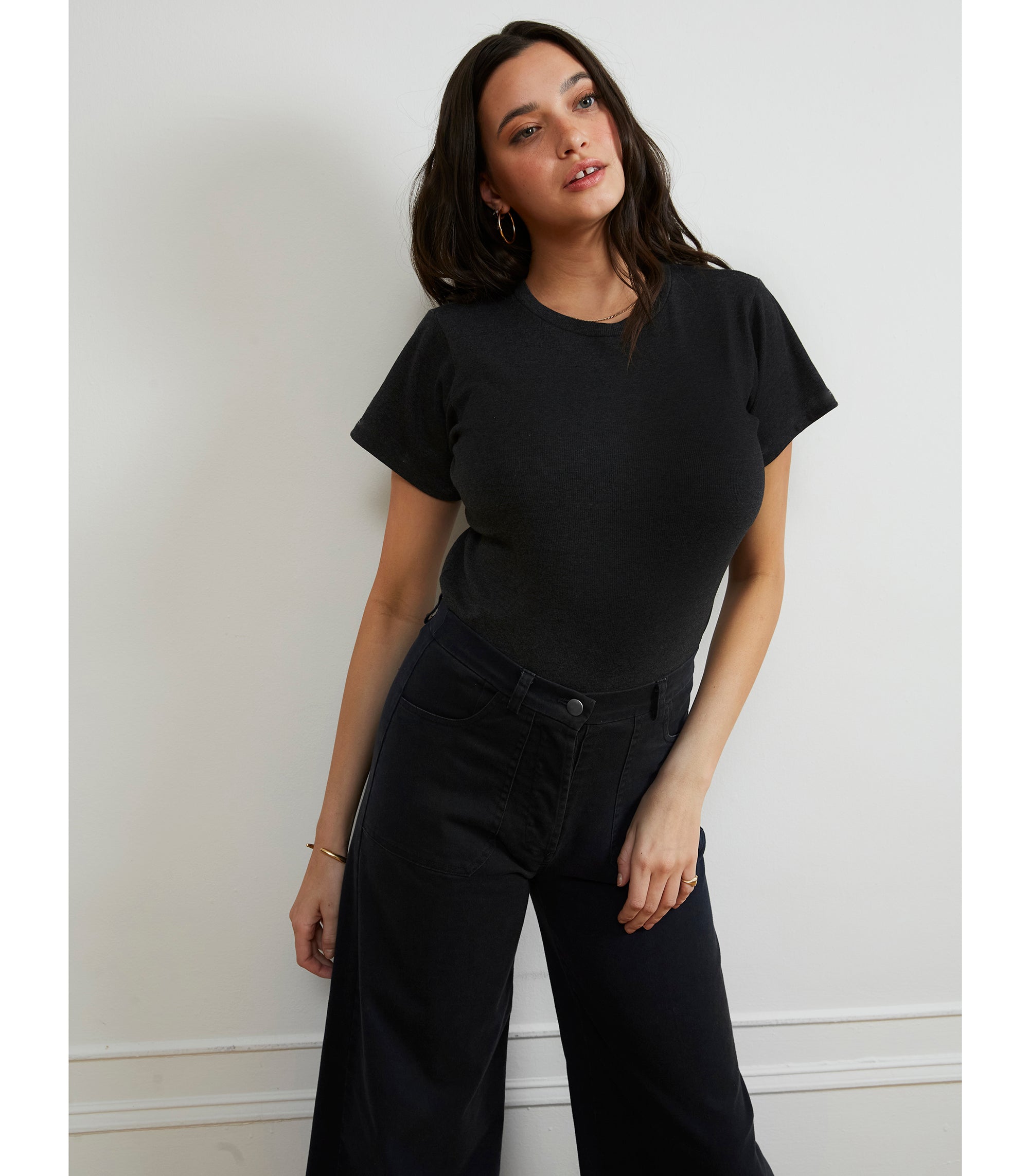 Simone Wide Crop Pants - Black