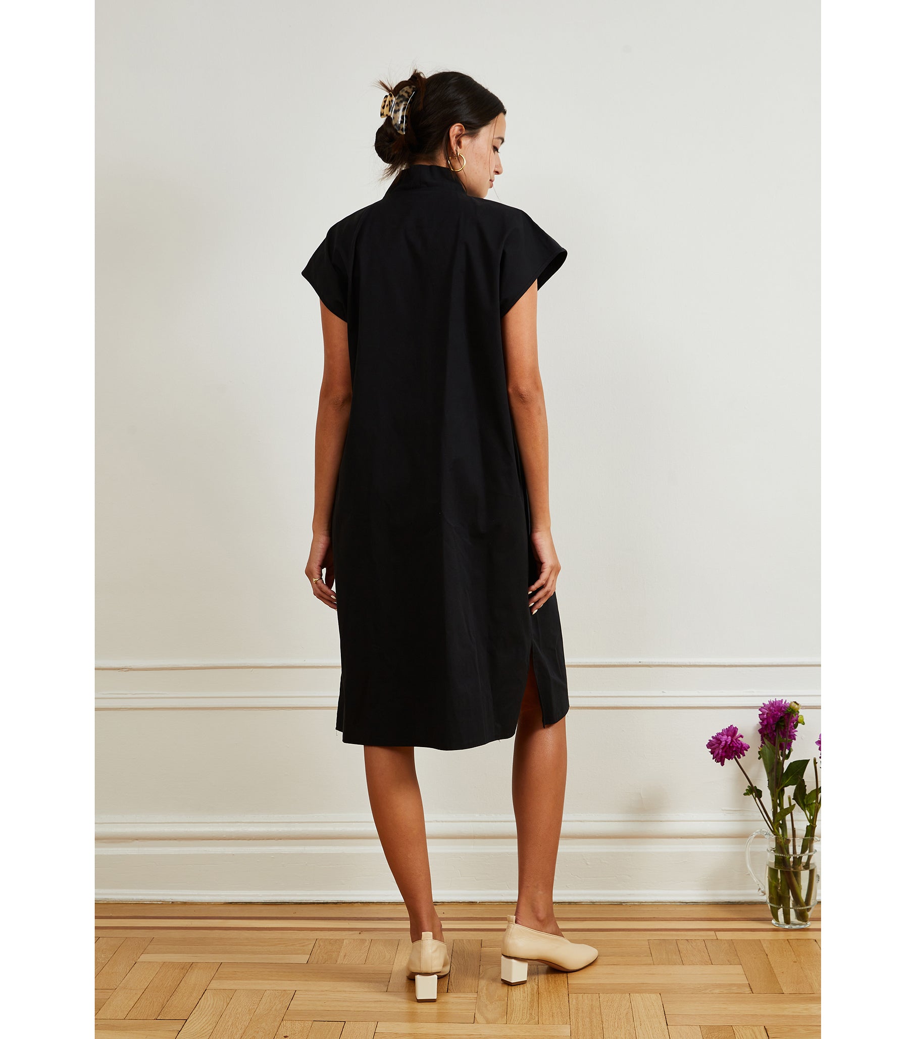 Tina Short Sleeved Shirt Dress - Black