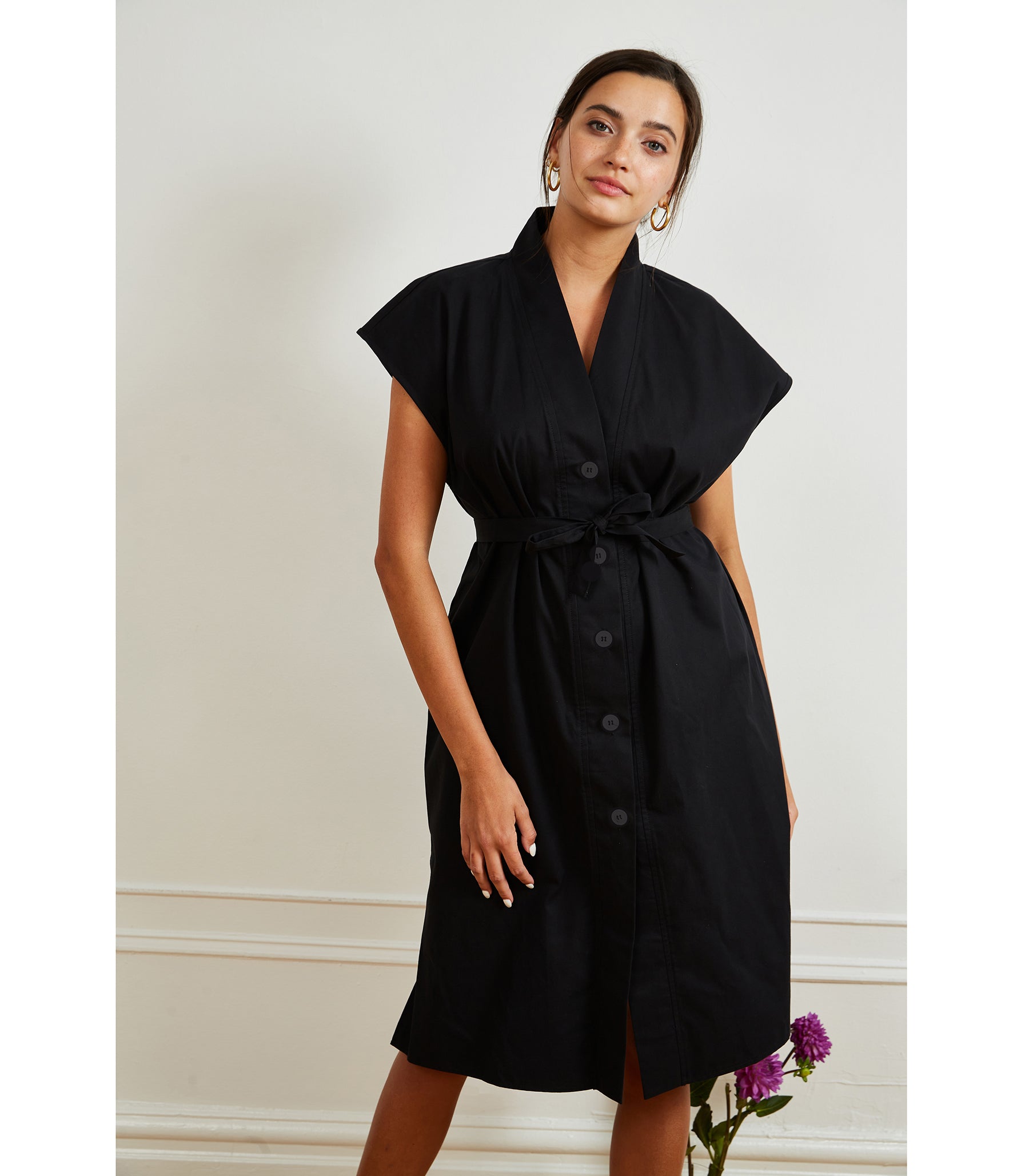 Tina Short Sleeved Shirt Dress - Black