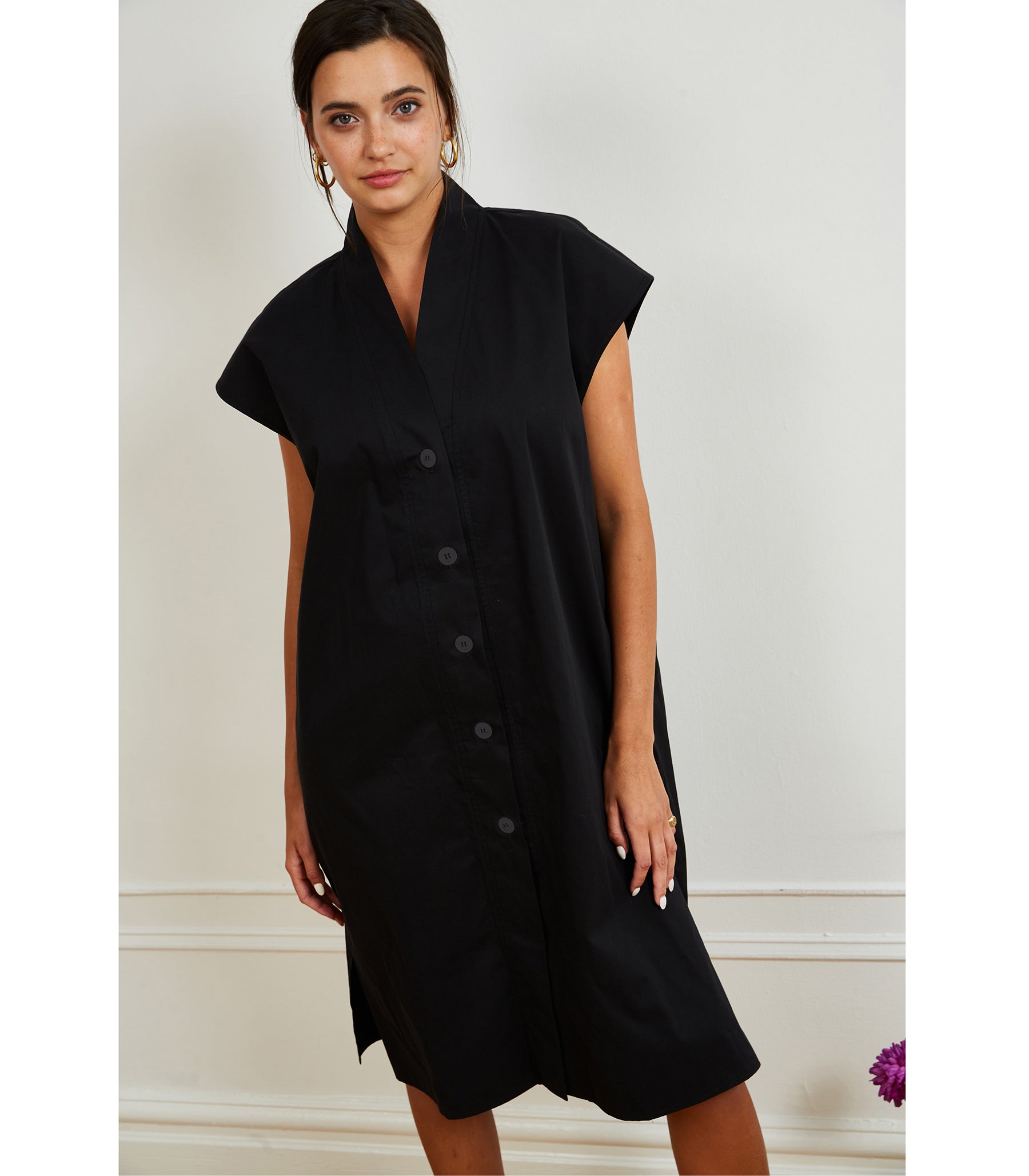 Tina Short Sleeved Shirt Dress - Black