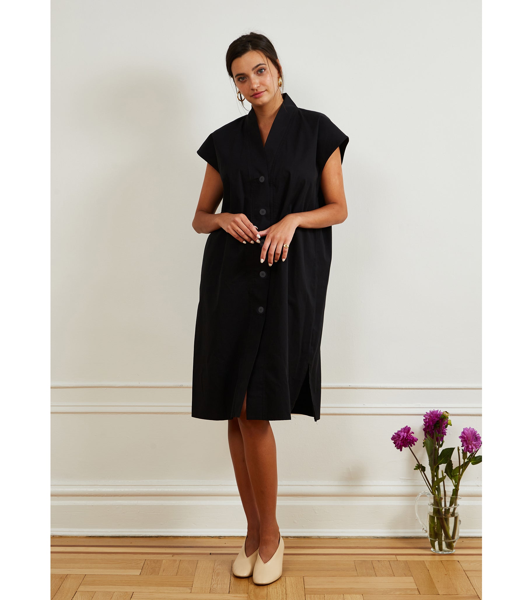 Tina Short Sleeved Shirt Dress - Black