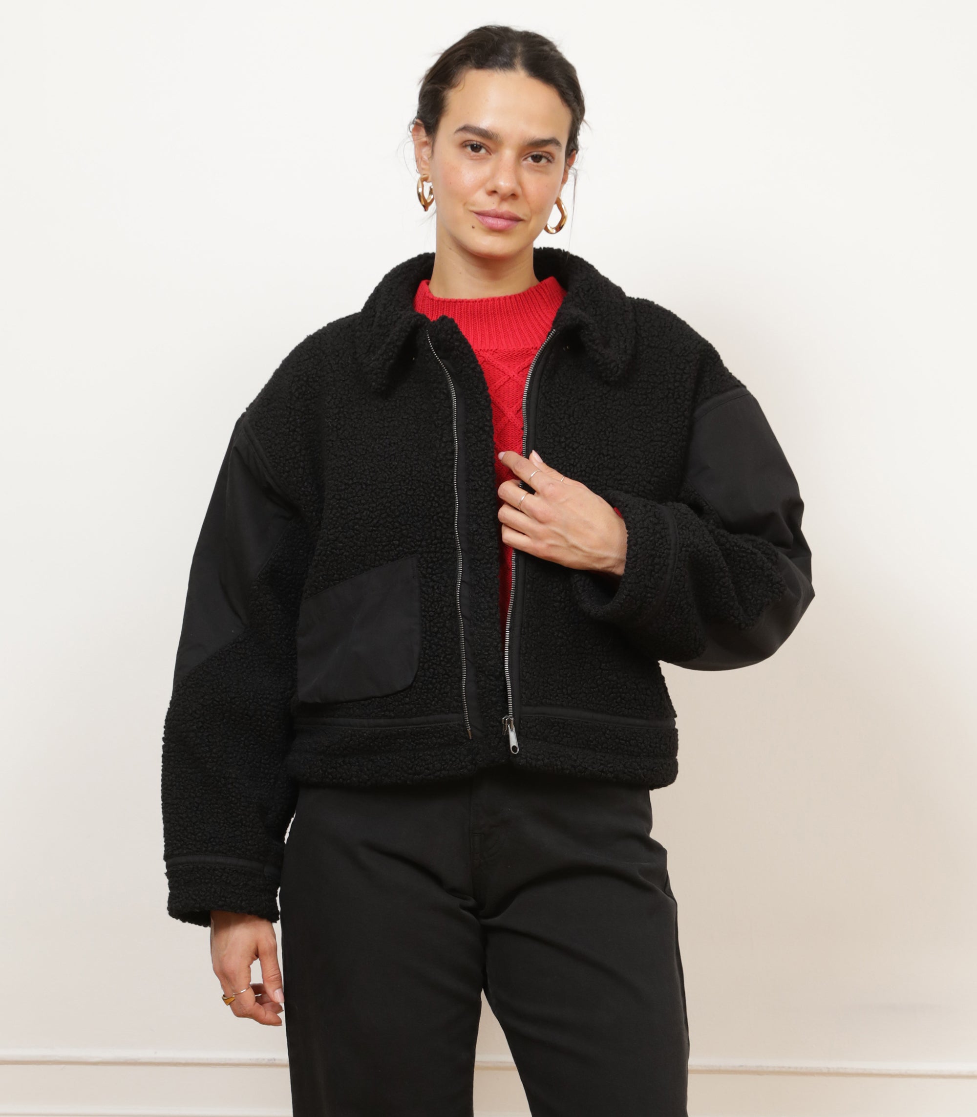 Vanessa Shearling Bomber Jacket - Black