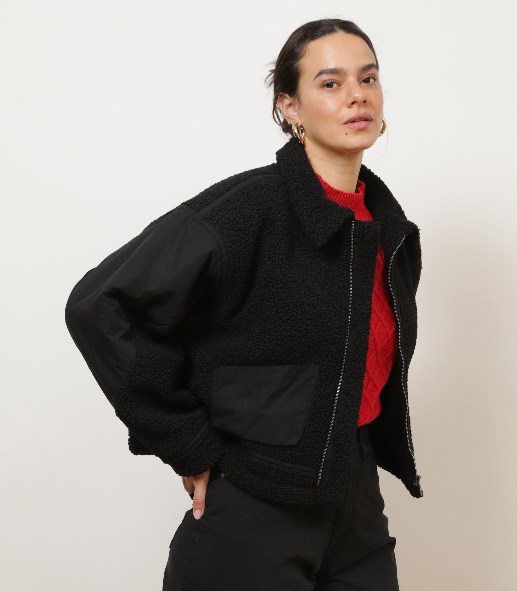 Vanessa Shearling Bomber Jacket - Black