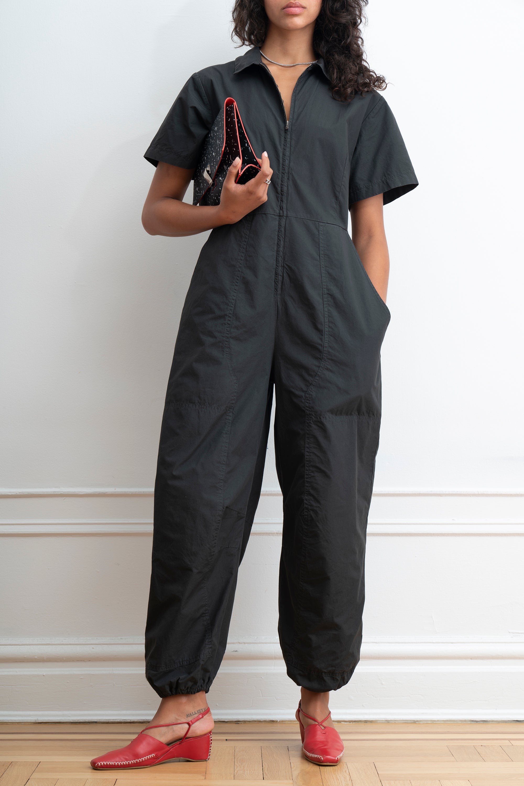 Clara Short Sleeve Parachute Leg Jumpsuit - Black