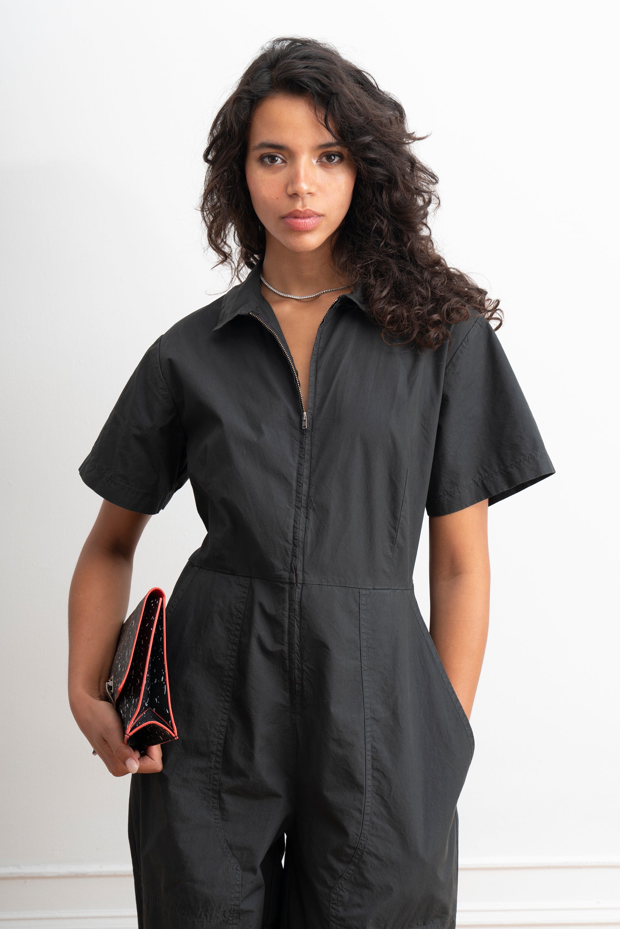Clara Short Sleeve Parachute Leg Jumpsuit - Black