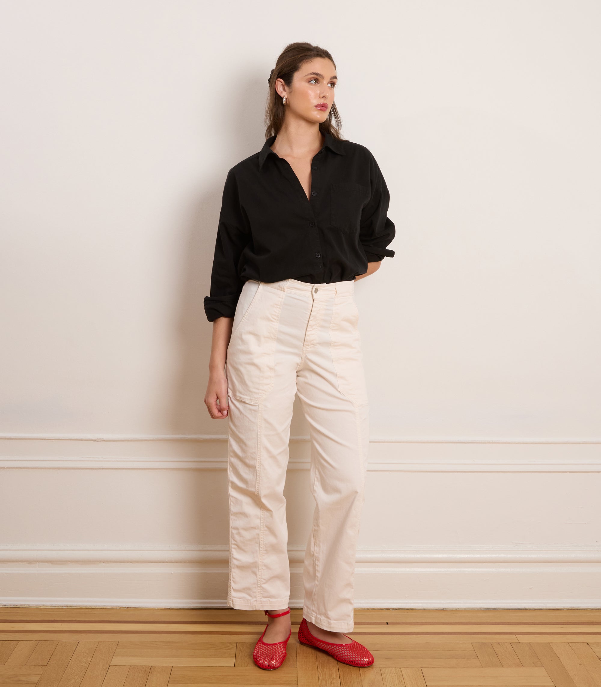 relaxed fit women's dress pants Mavi Women's Satin Wide Leg Pants In Black