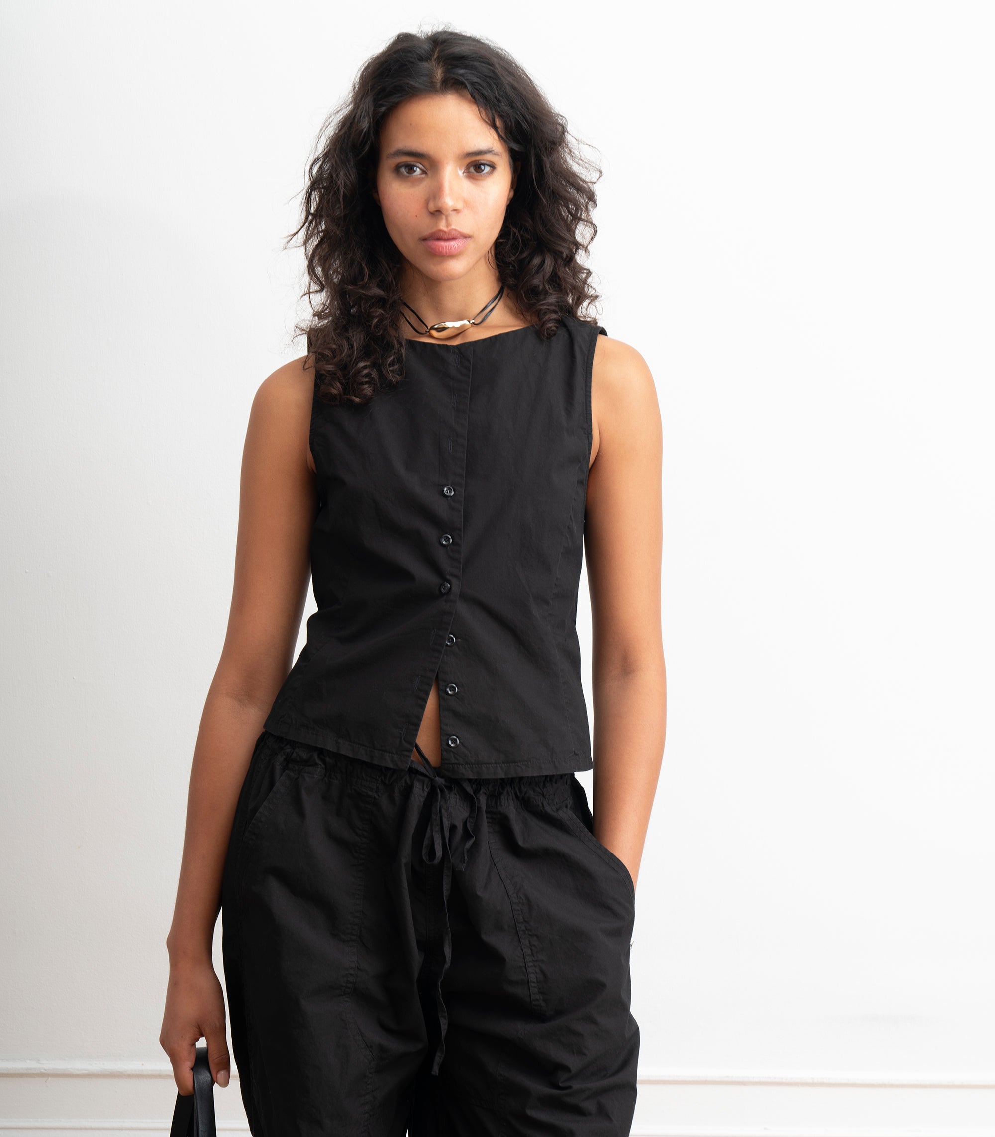 Hannah Cropped Tie Vest - Black