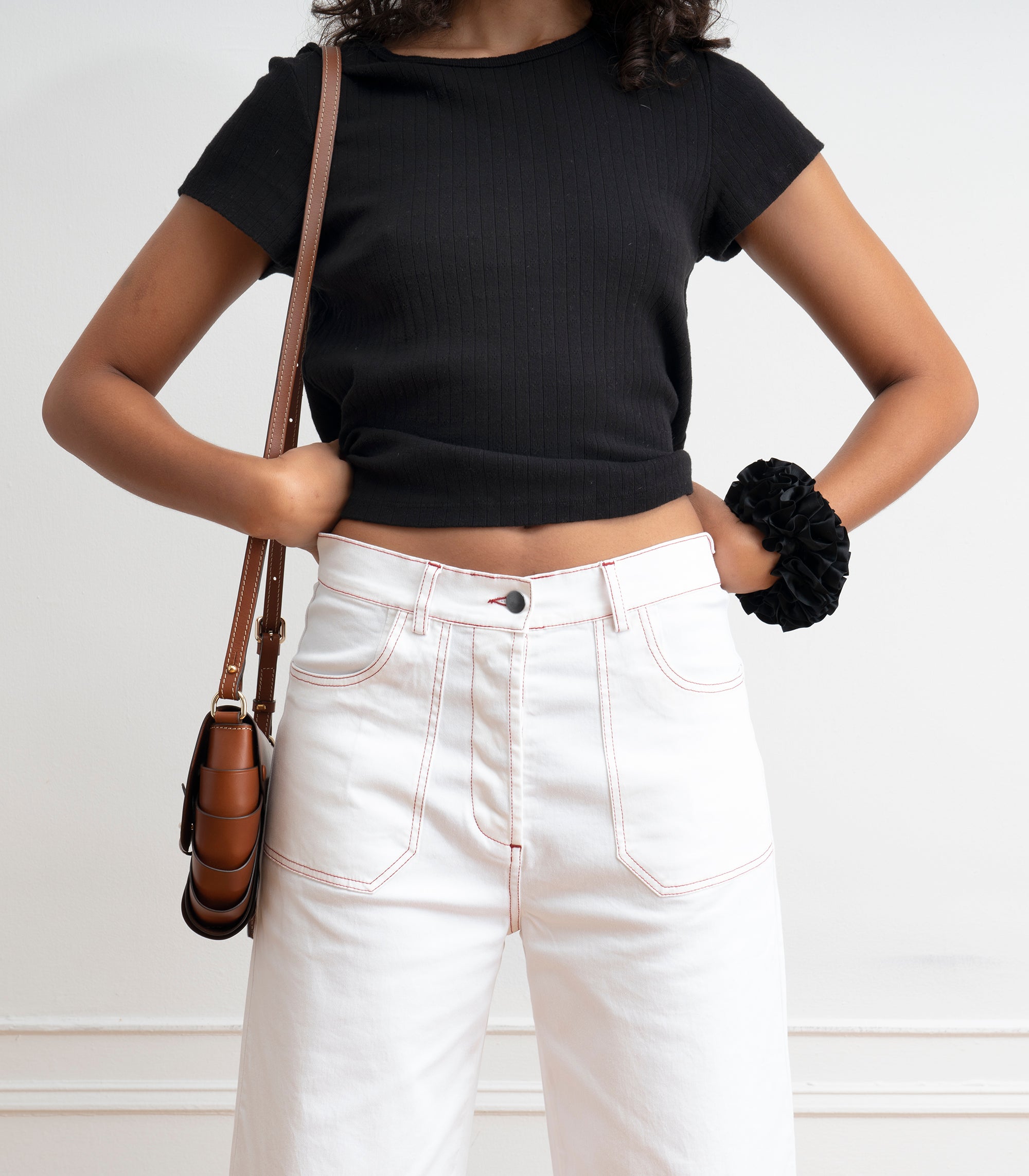 Simone Wide Crop Pants - White & Red