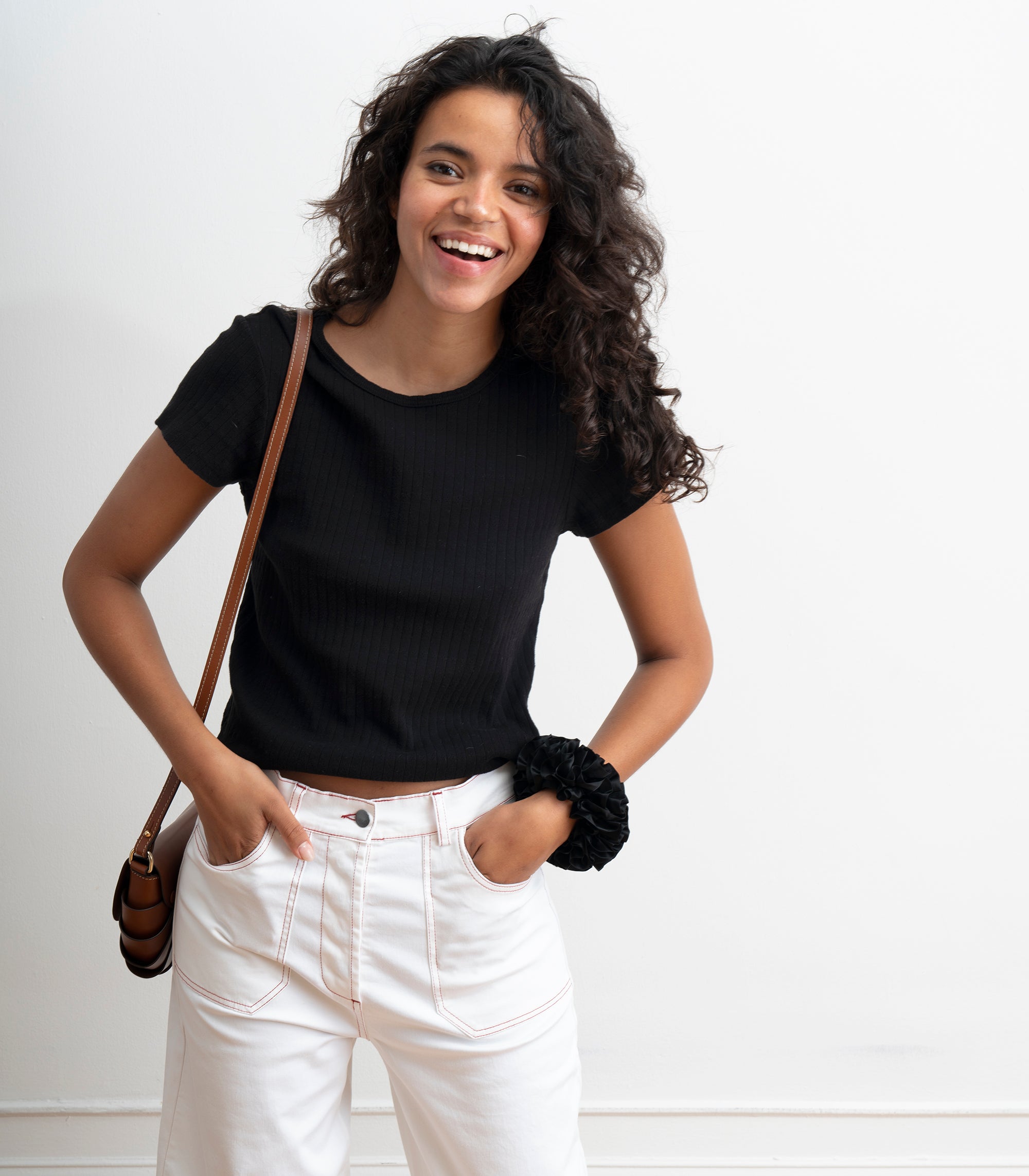 Simone Wide Crop Pants - White & Red