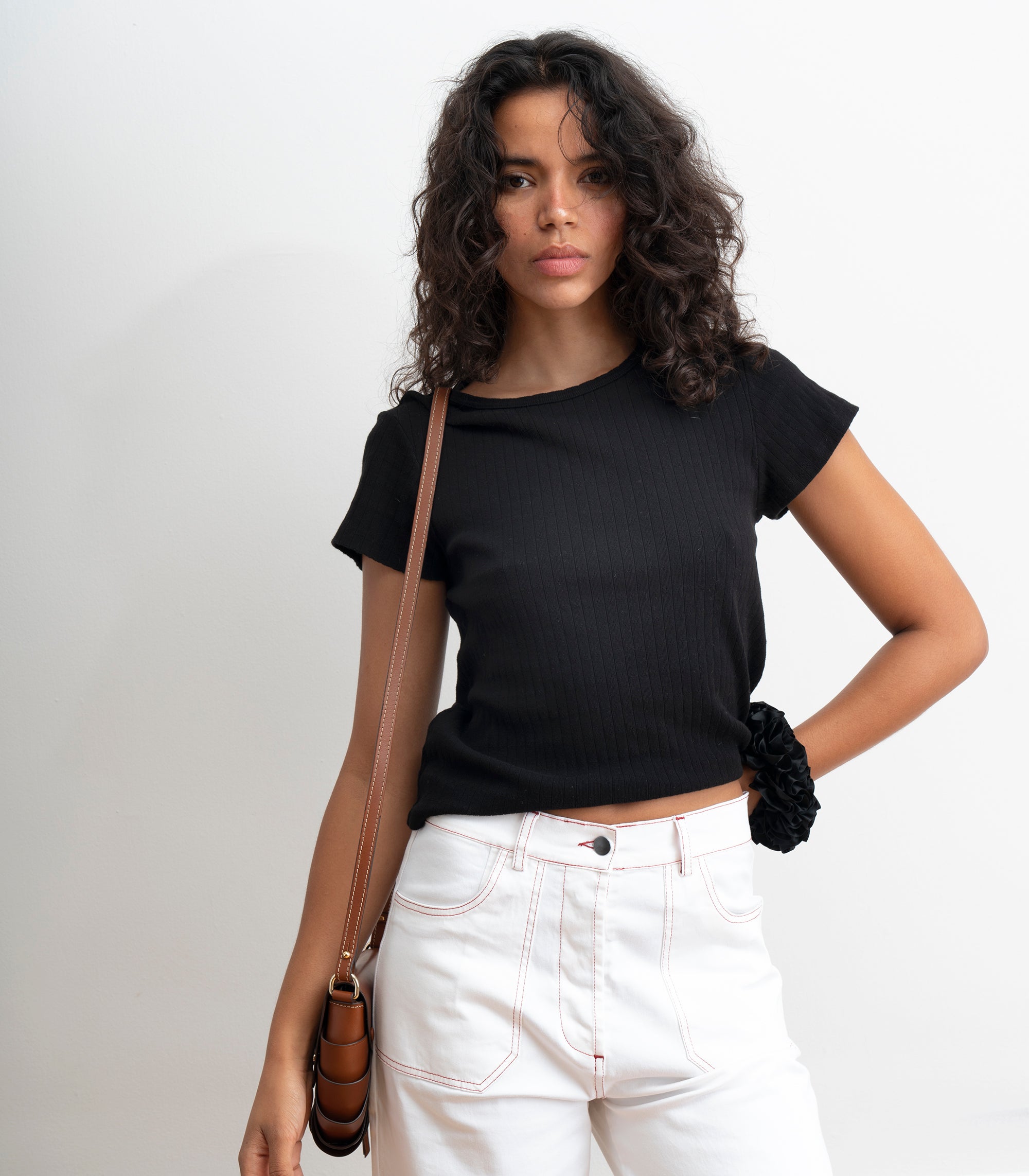 Simone Wide Crop Pants - White & Red