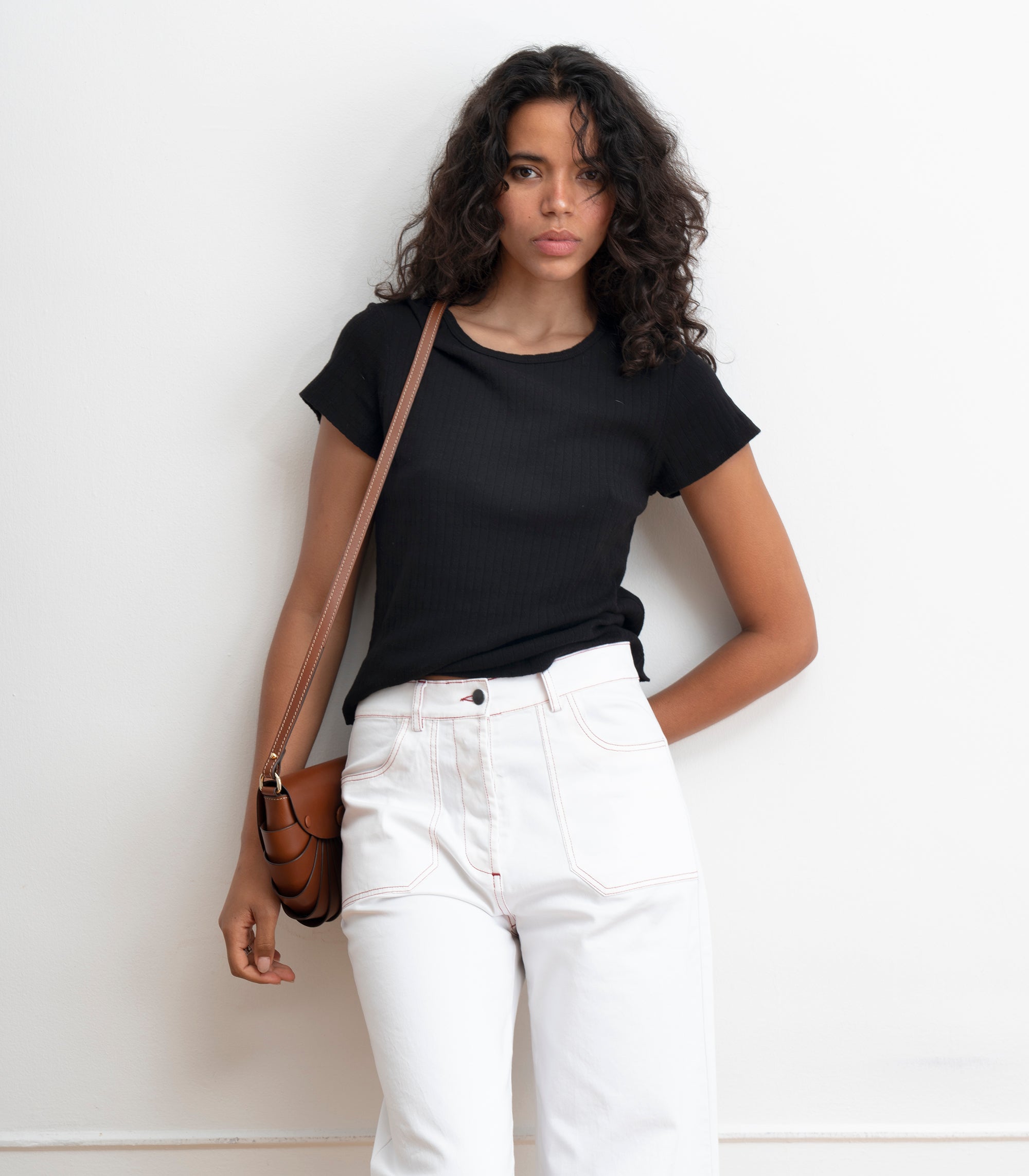 Simone Wide Crop Pants - White & Red